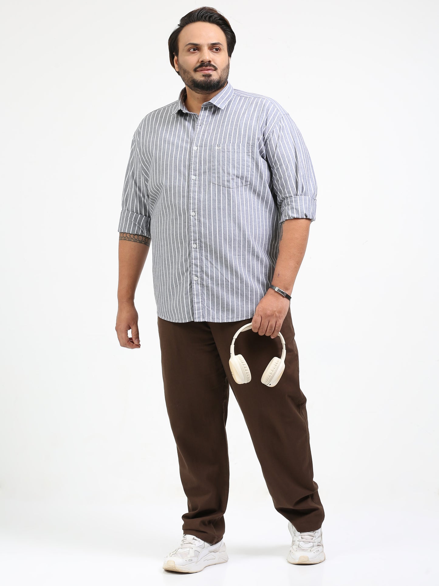 Gandia Grey Plus Size Striped shirt