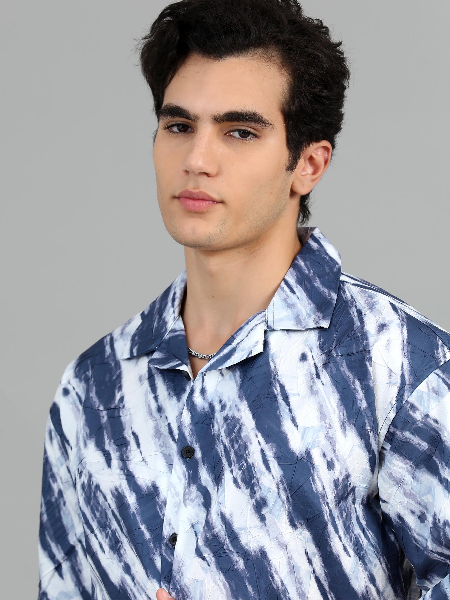 Dusky Blue & White Printed Shirt for Men