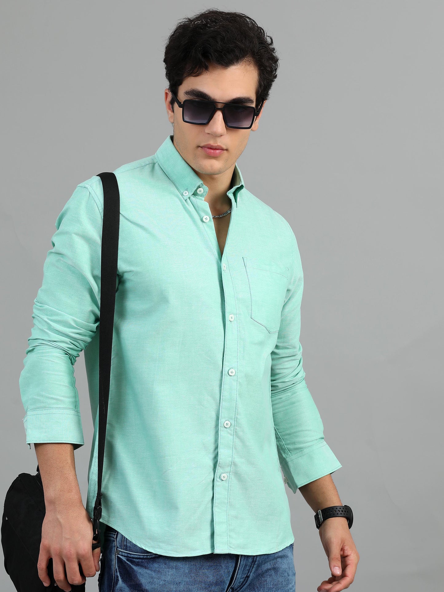 Pale Teal Solid Shirt For Men
