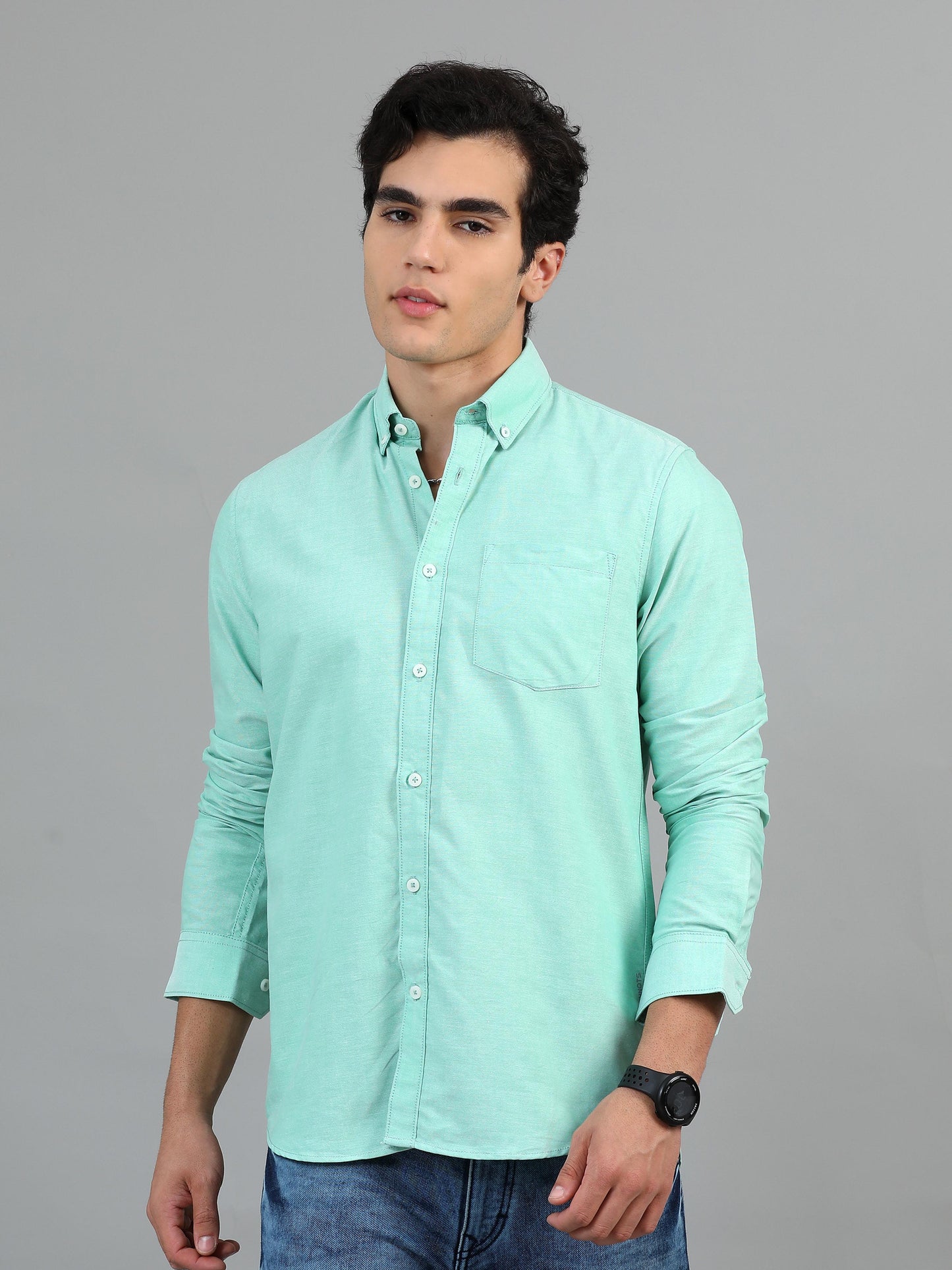 Pale Teal Solid Shirt For Men