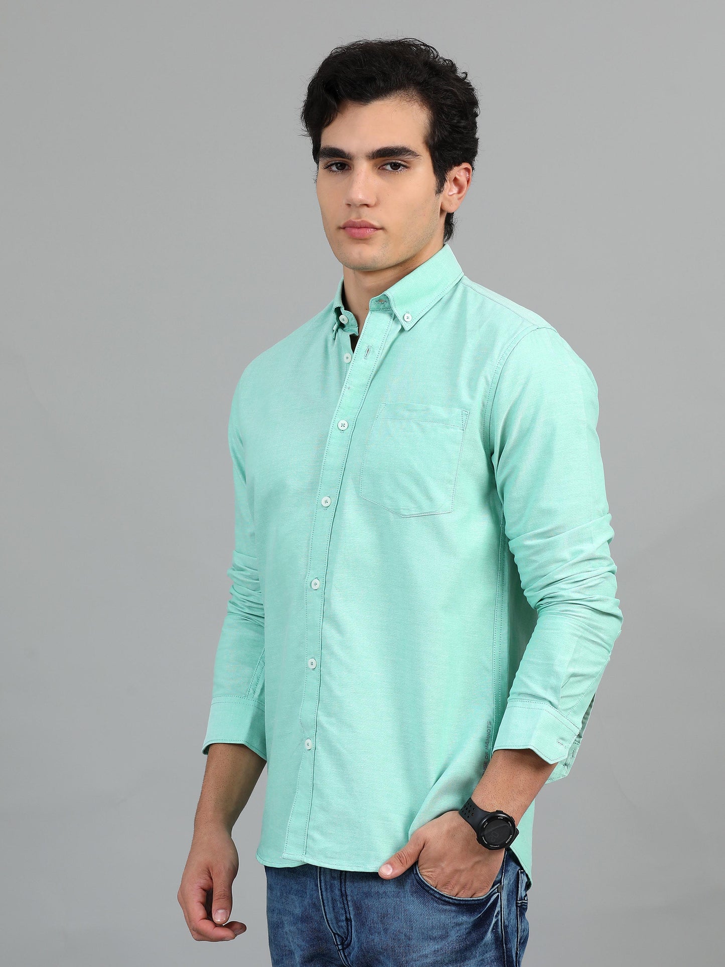 Pale Teal Solid Shirt For Men