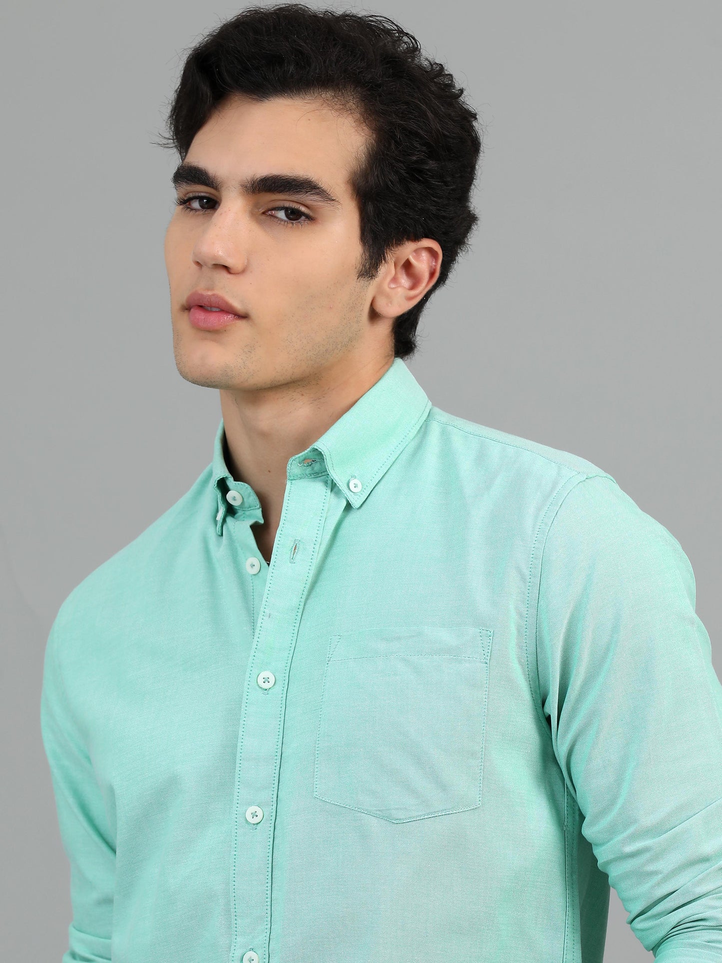 Pale Teal Solid Shirt For Men
