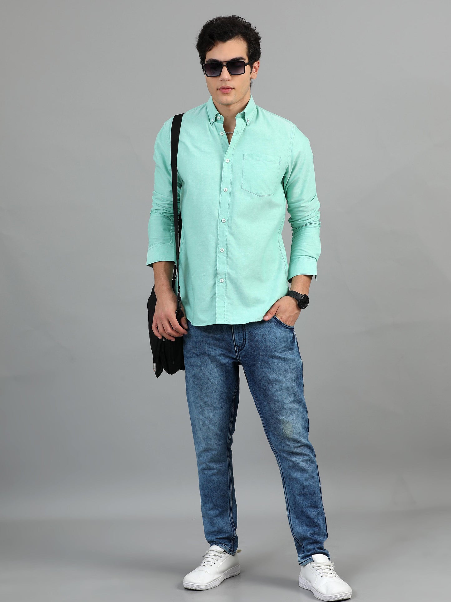 Pale Teal Solid Shirt For Men