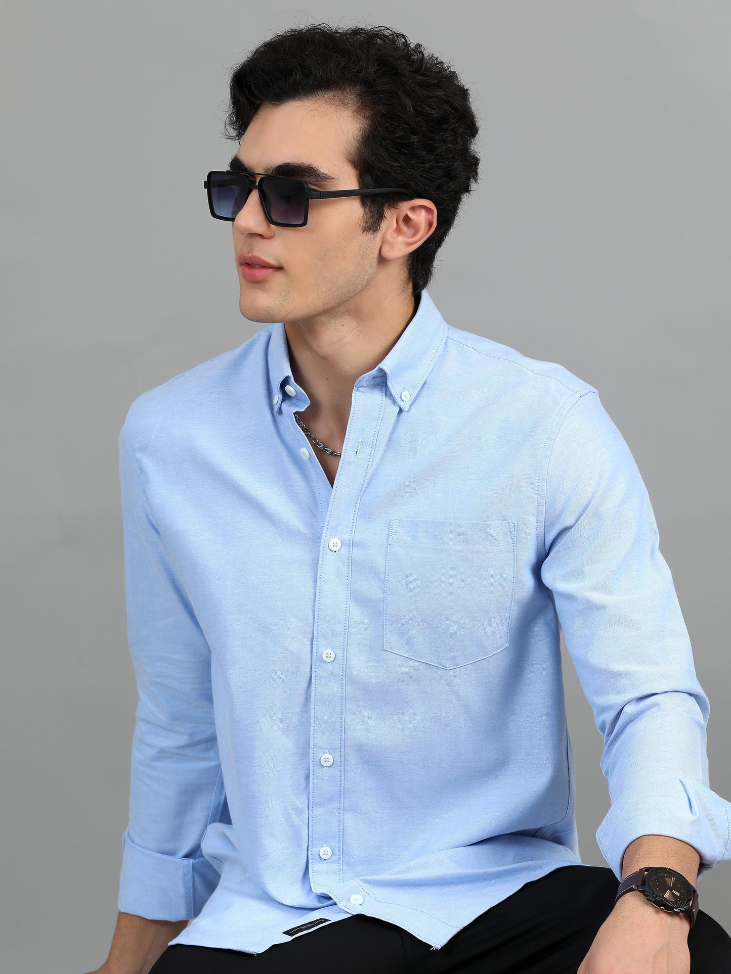 France Tropical blue Statement Solid Shirt