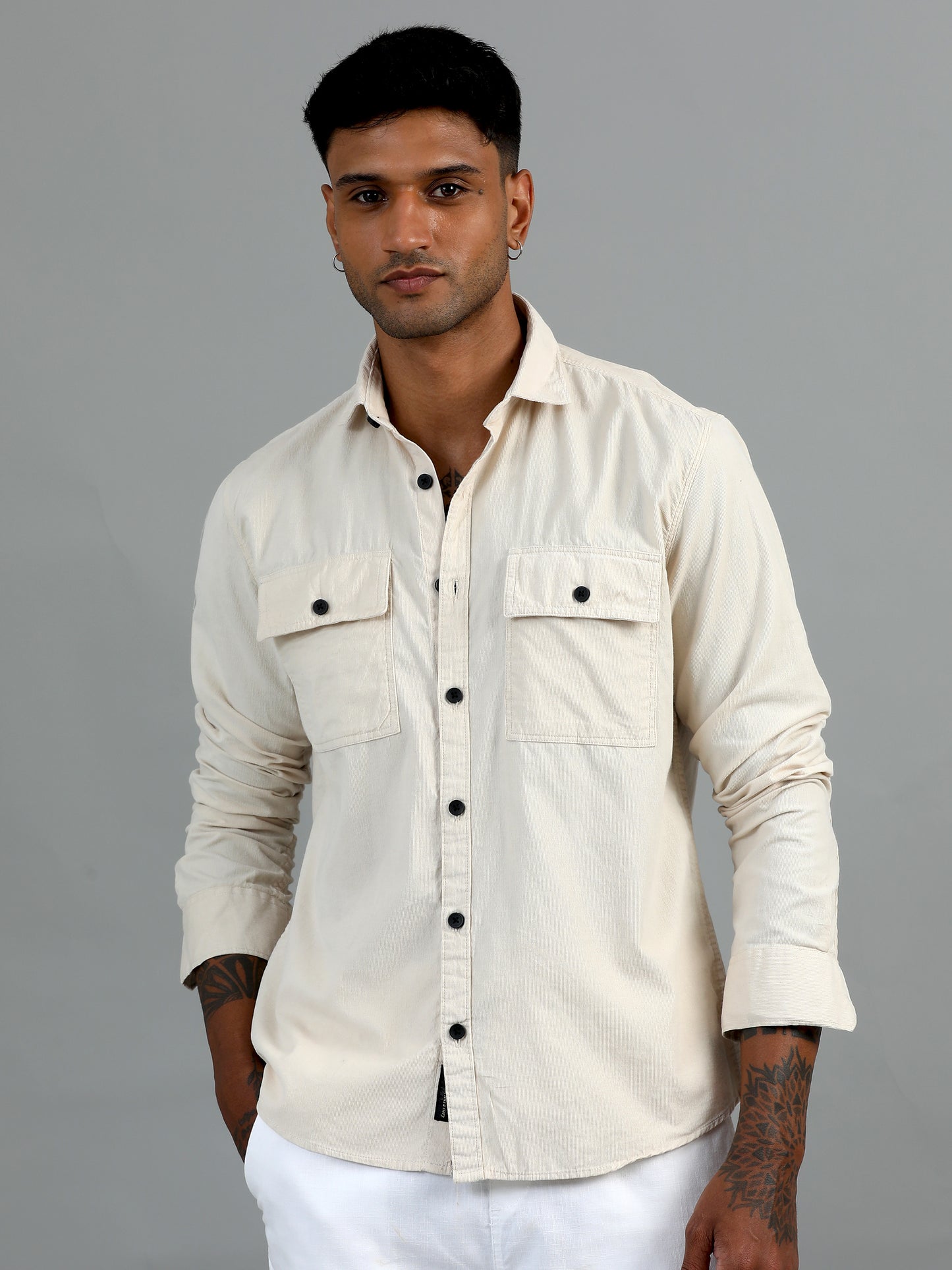 Vancouver Premium Cotton Cream Corduroy Double Pocket Shirt