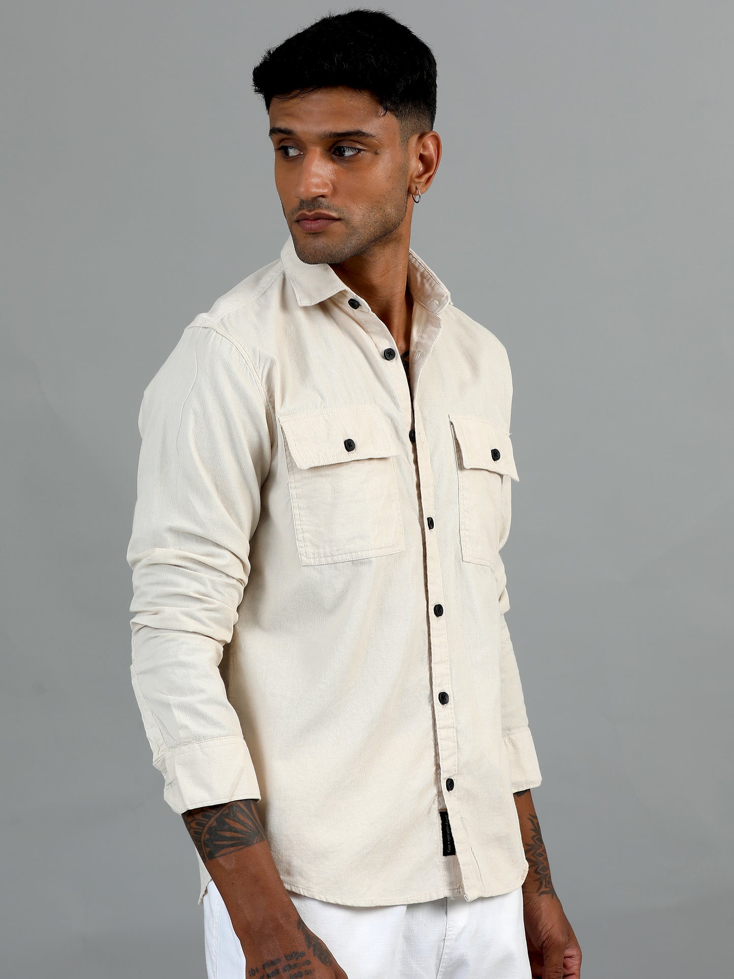 Vancouver Premium Cotton Cream Corduroy Double Pocket Shirt