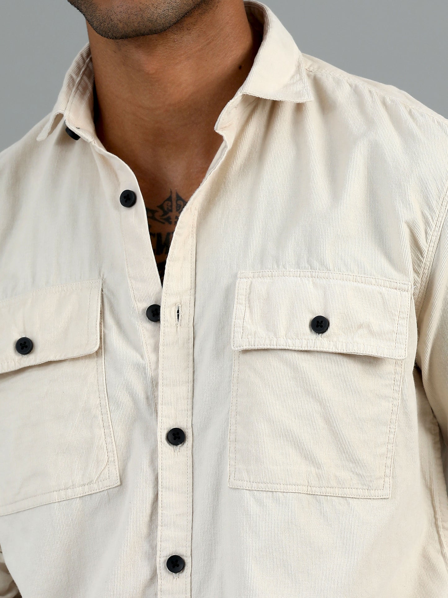 Vancouver Premium Cotton Cream Corduroy Double Pocket Shirt