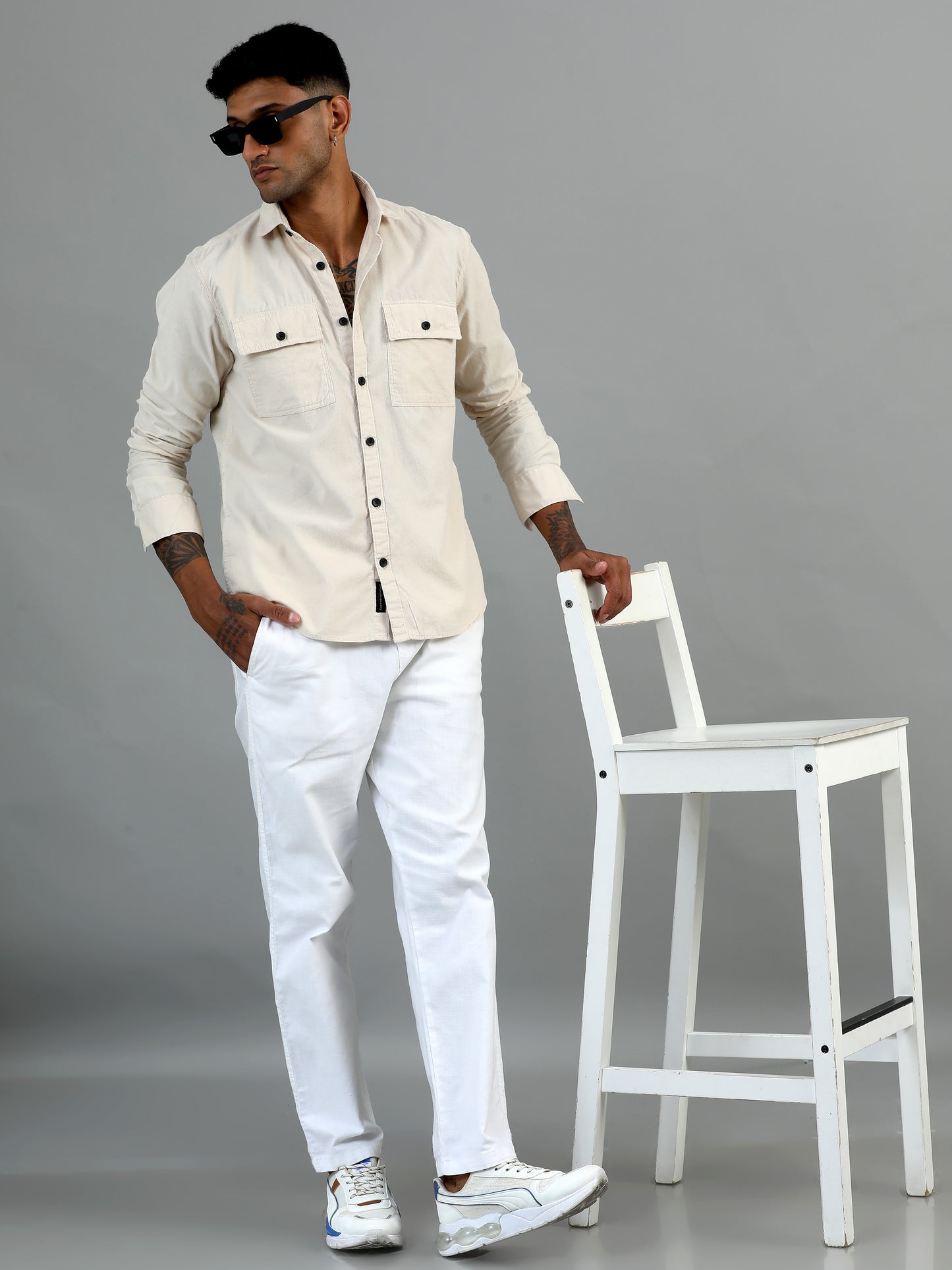 Vancouver Premium Cotton Cream Corduroy Double Pocket Shirt