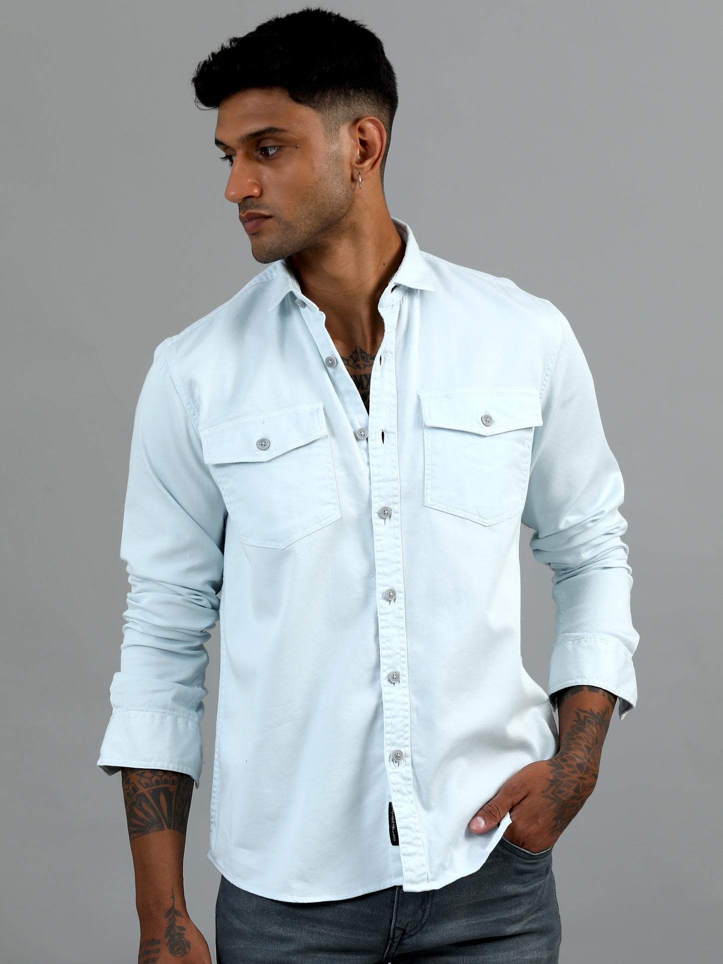 Greece Double Pocket White Shirt
