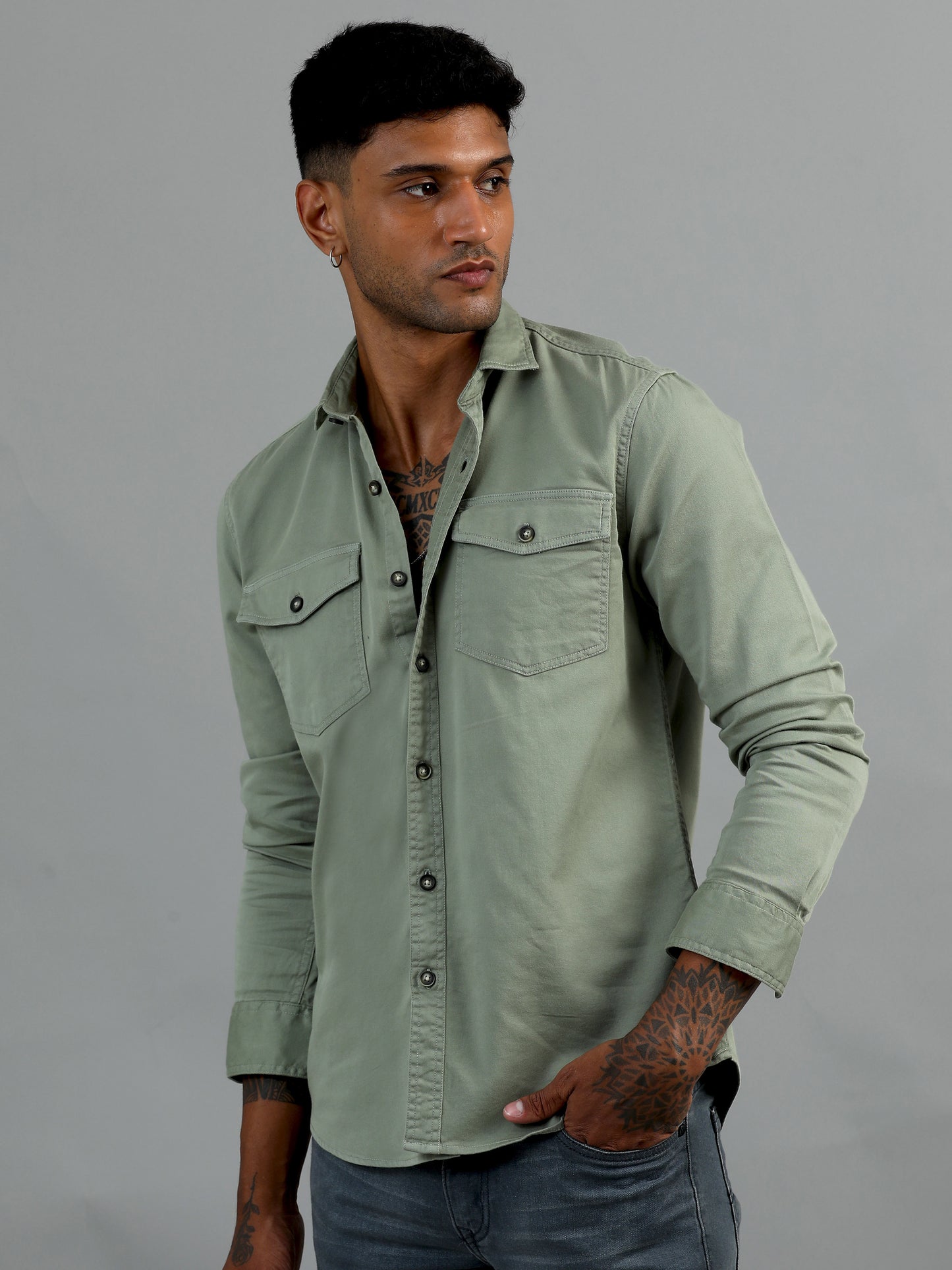 Greece Double Pocket Green Shirt