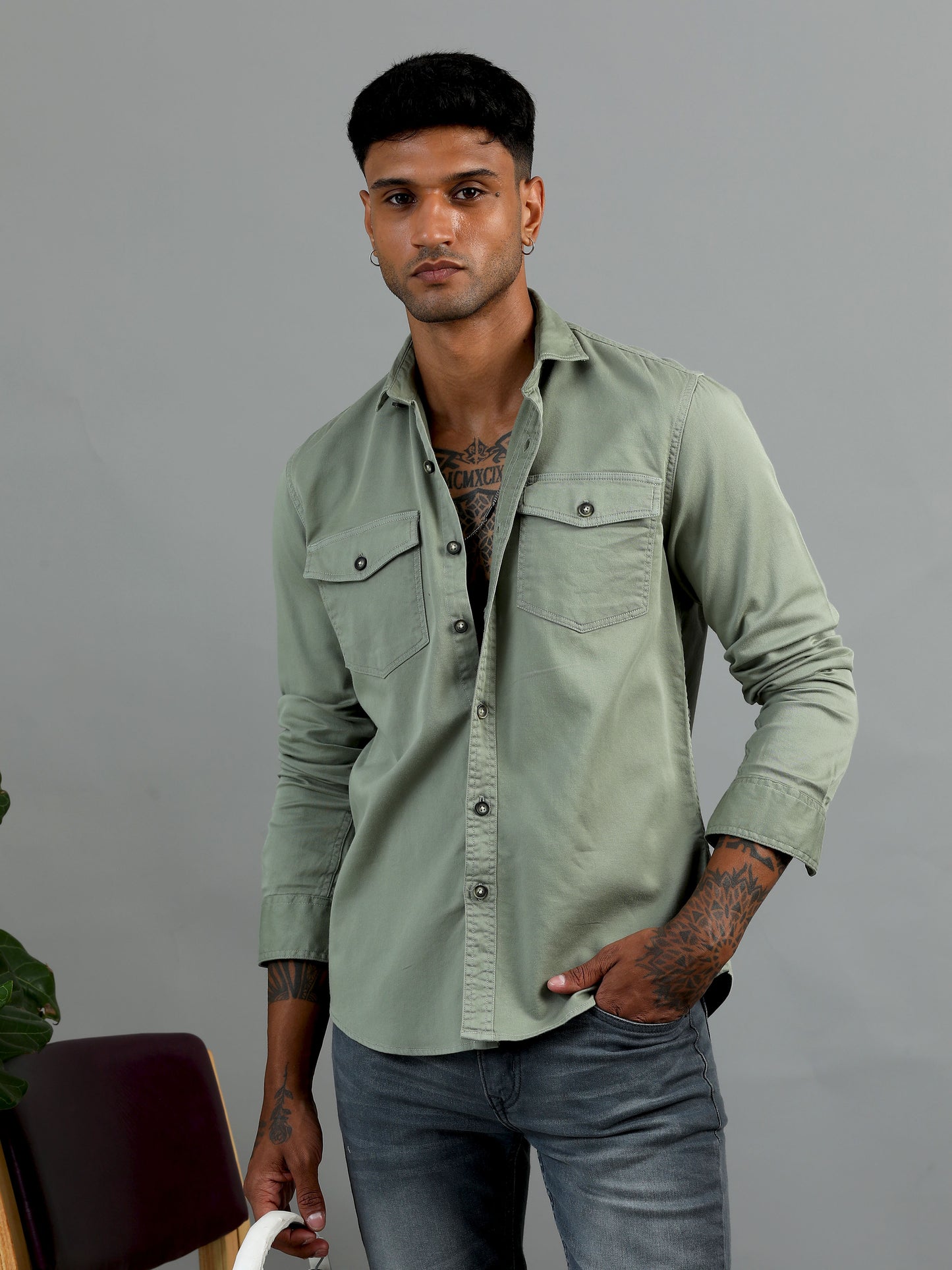 Greece Double Pocket Green Shirt