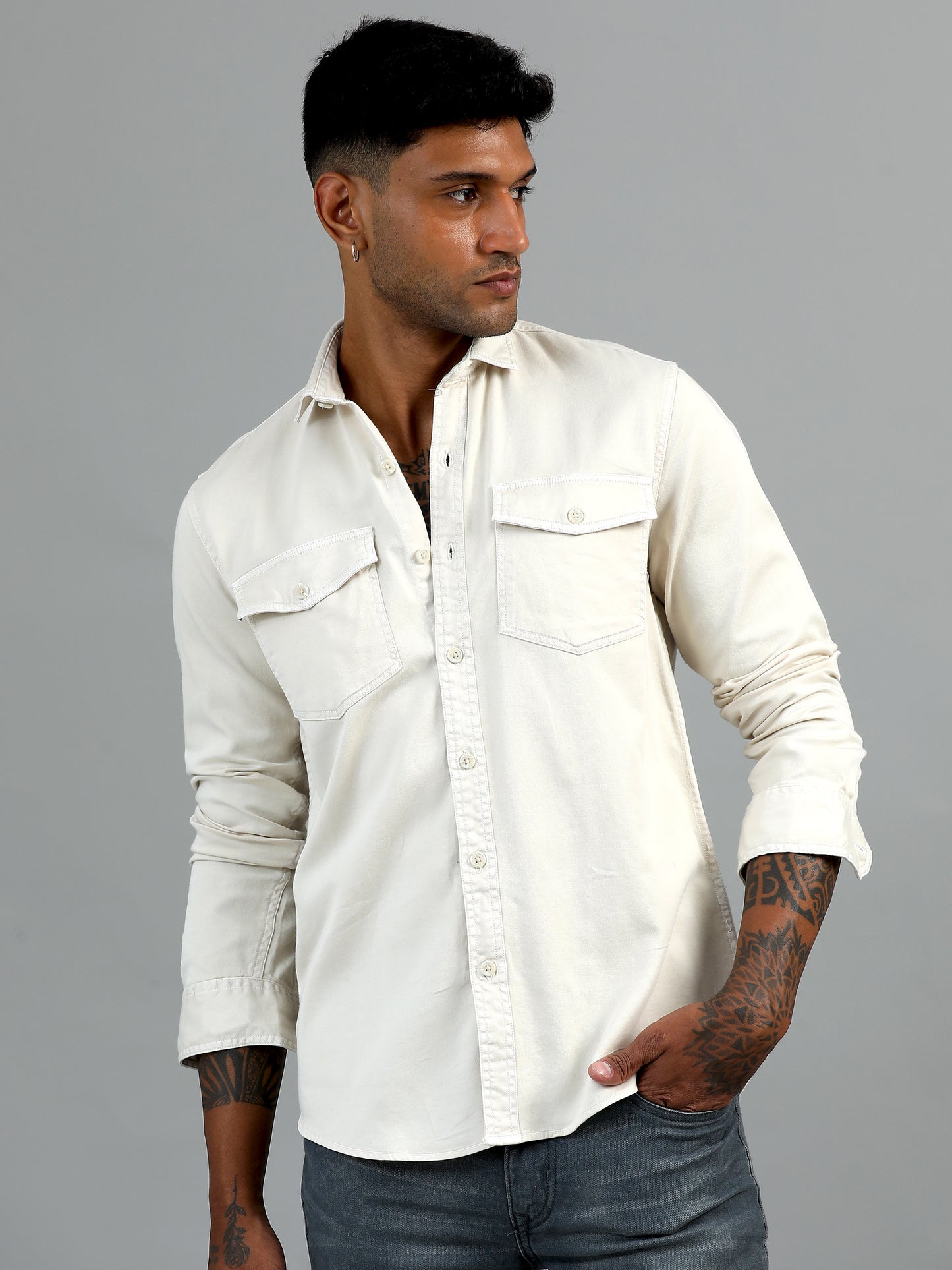 Greece Double Pocket Cream Shirt