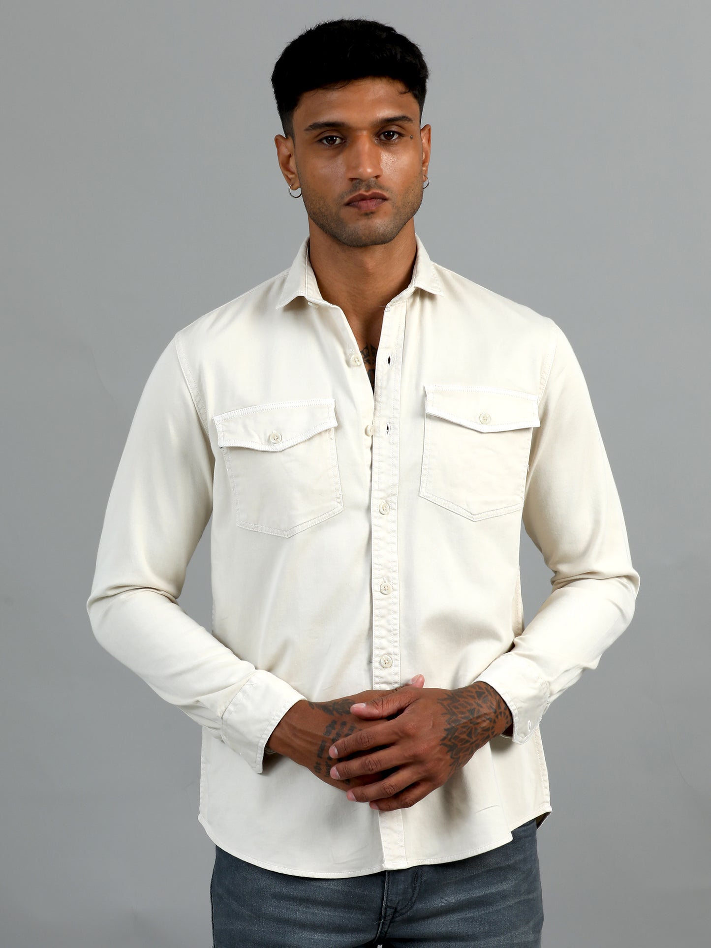 Greece Double Pocket Cream Shirt