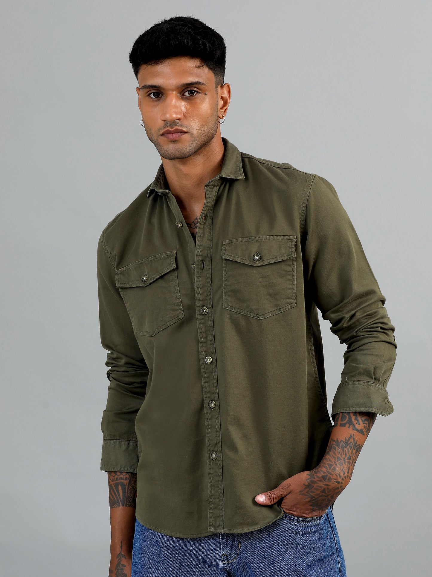 Greece Double Pocket Olive Shirt