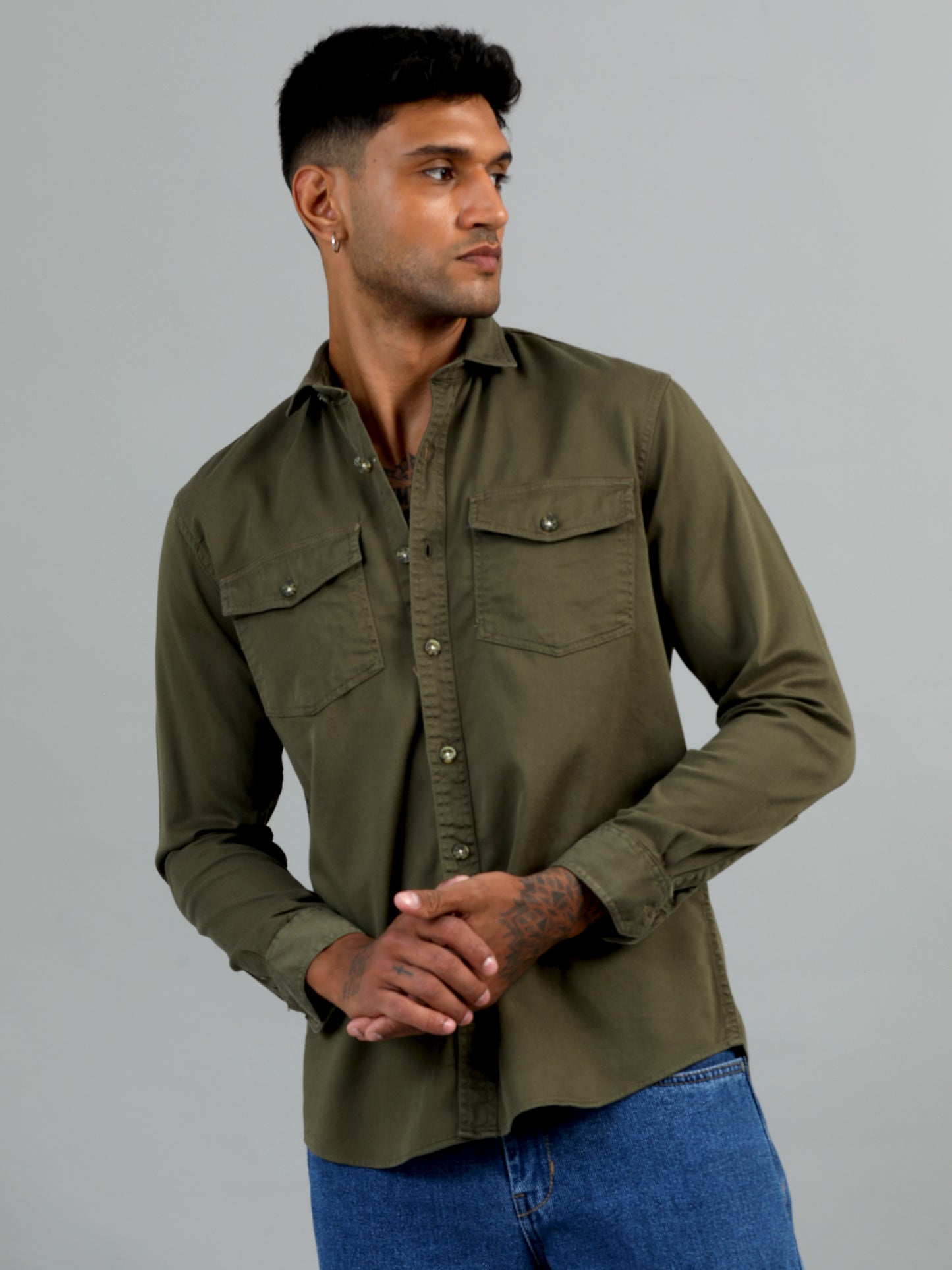 Greece Double Pocket Olive Shirt
