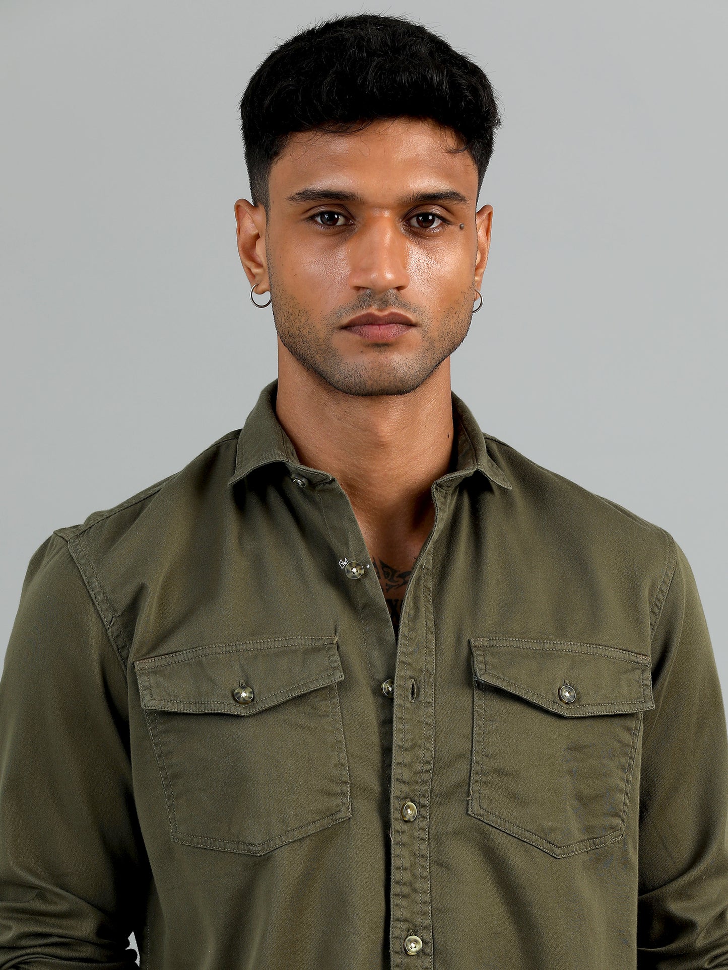 Greece Double Pocket Olive Shirt