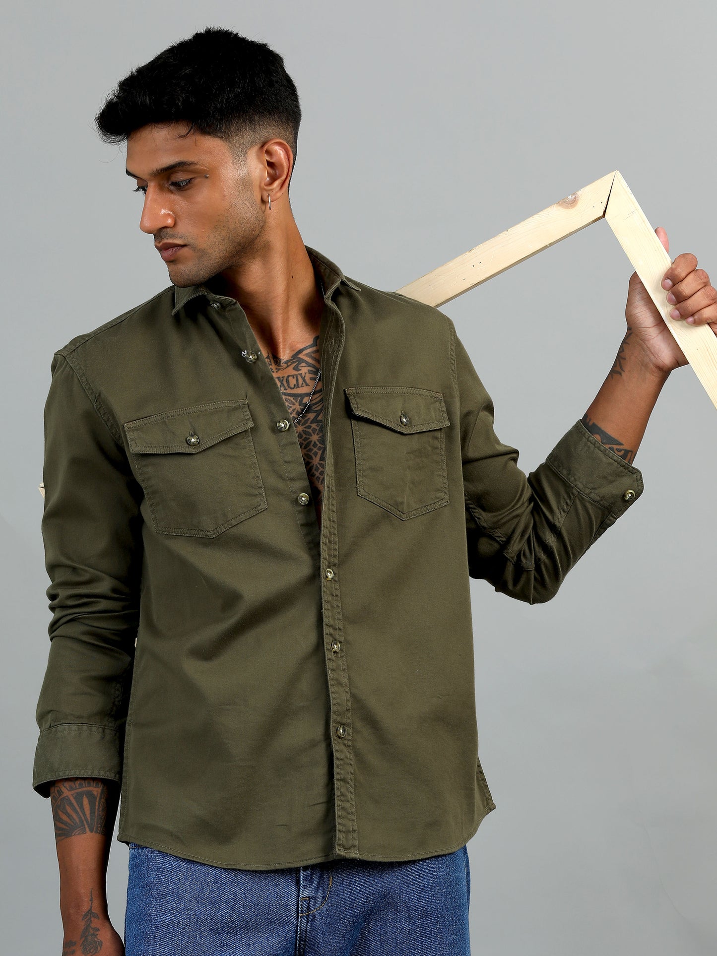 Greece Double Pocket Olive Shirt