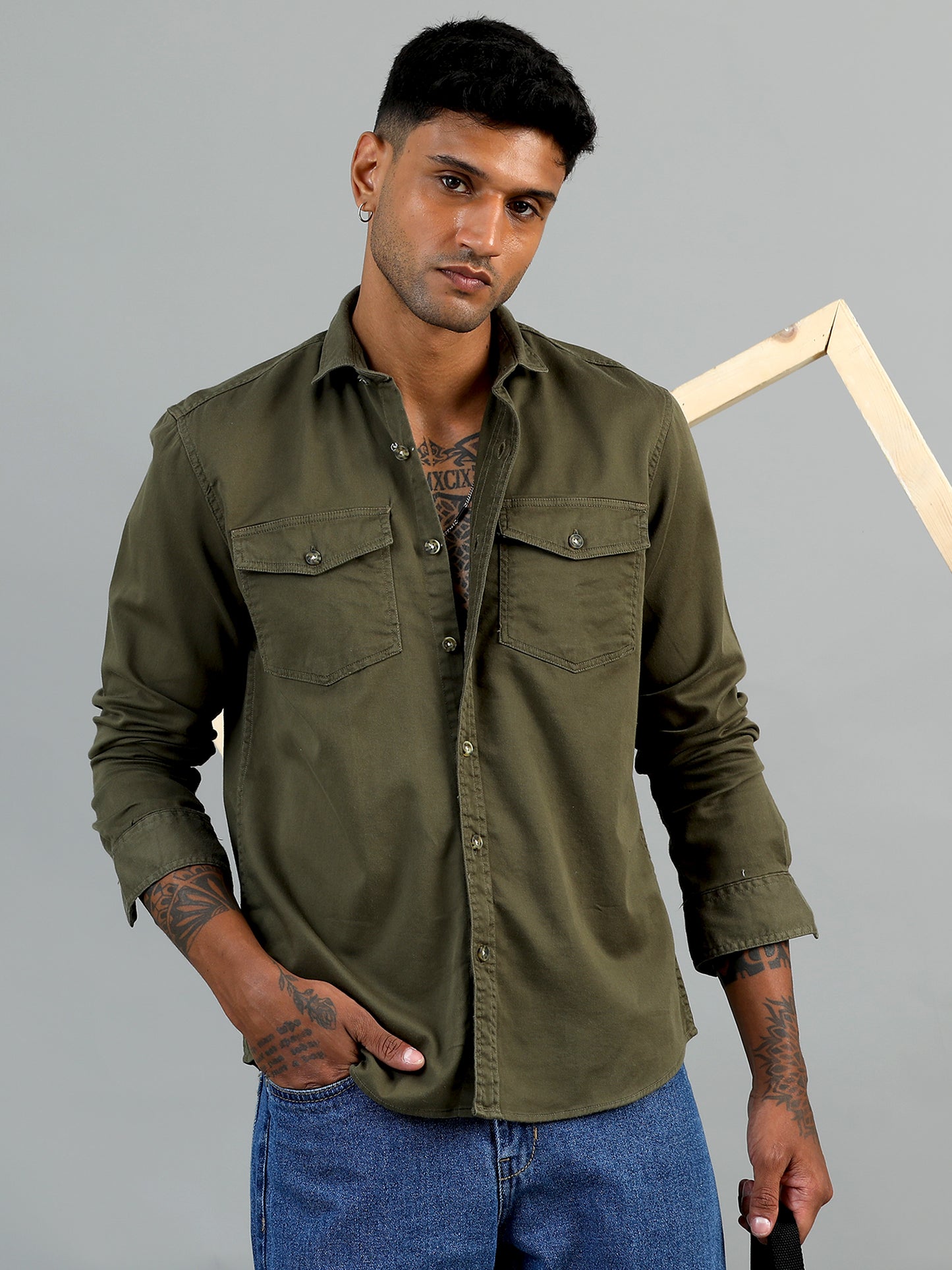 Greece Double Pocket Olive Shirt