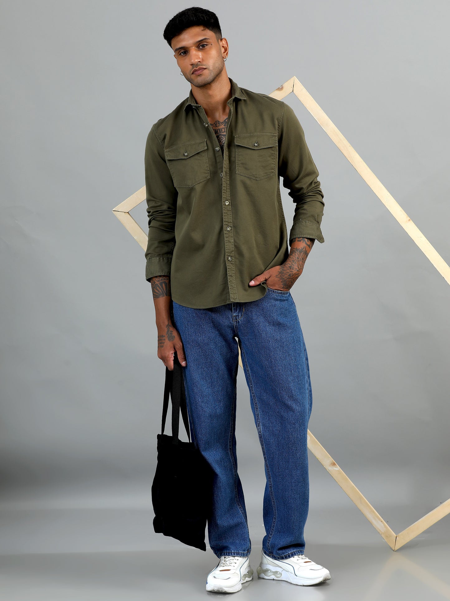 Greece Double Pocket Olive Shirt