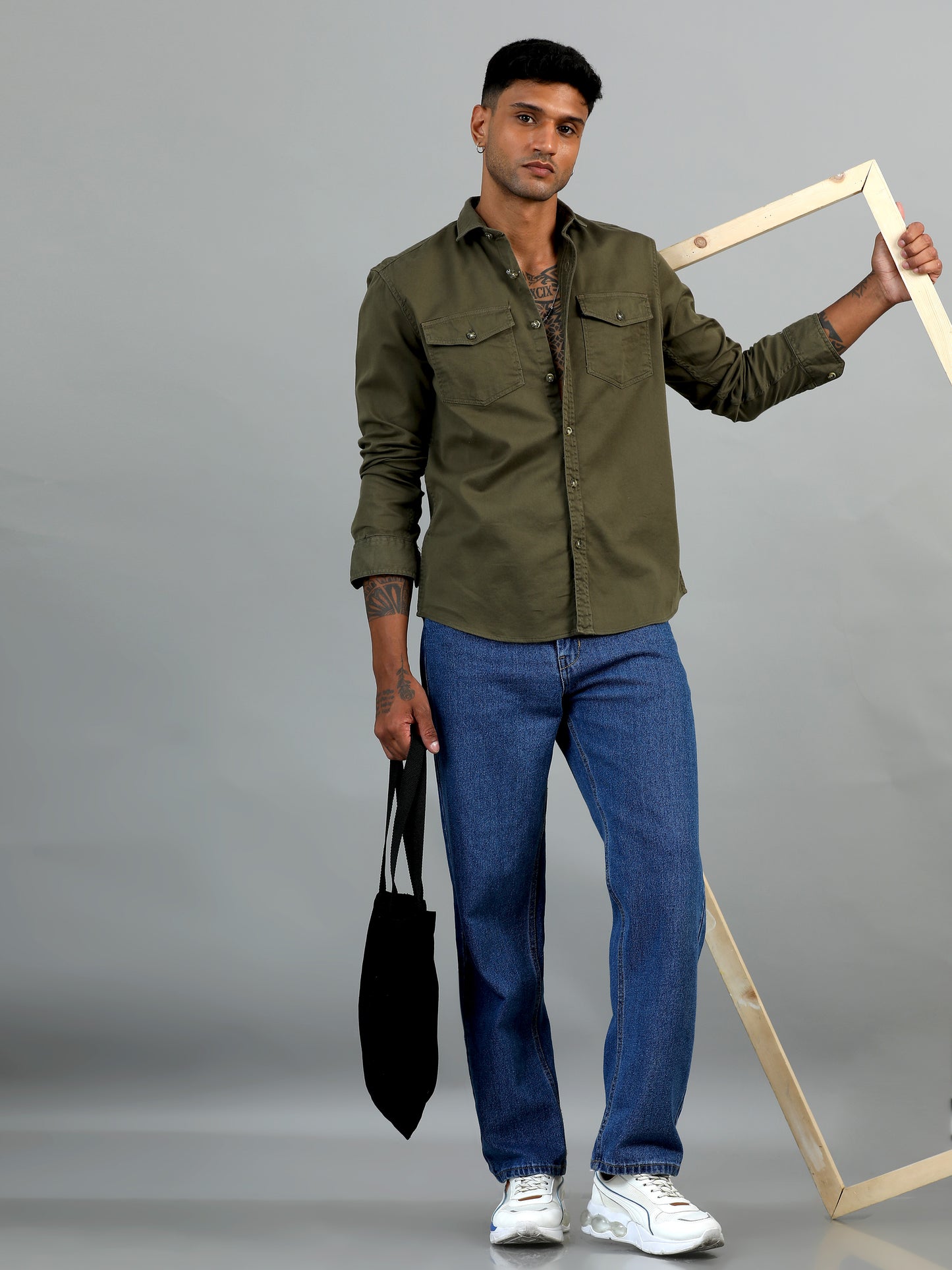 Greece Double Pocket Olive Shirt
