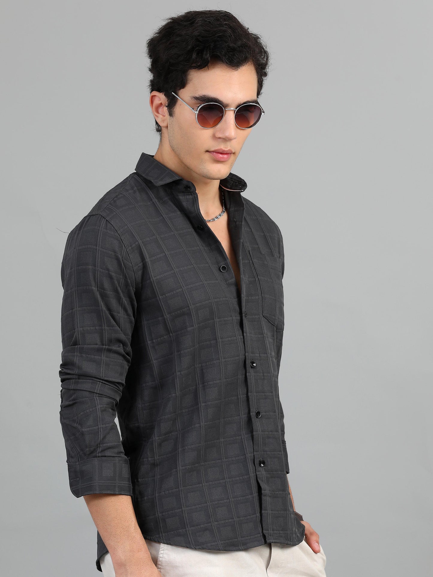 Geordie Bright Grey Timeless Self Checked Shirt