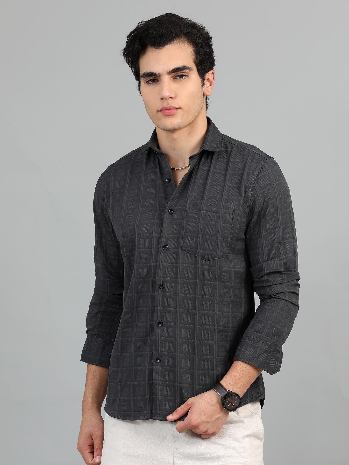 Geordie Bright Grey Timeless Self Checked Shirt