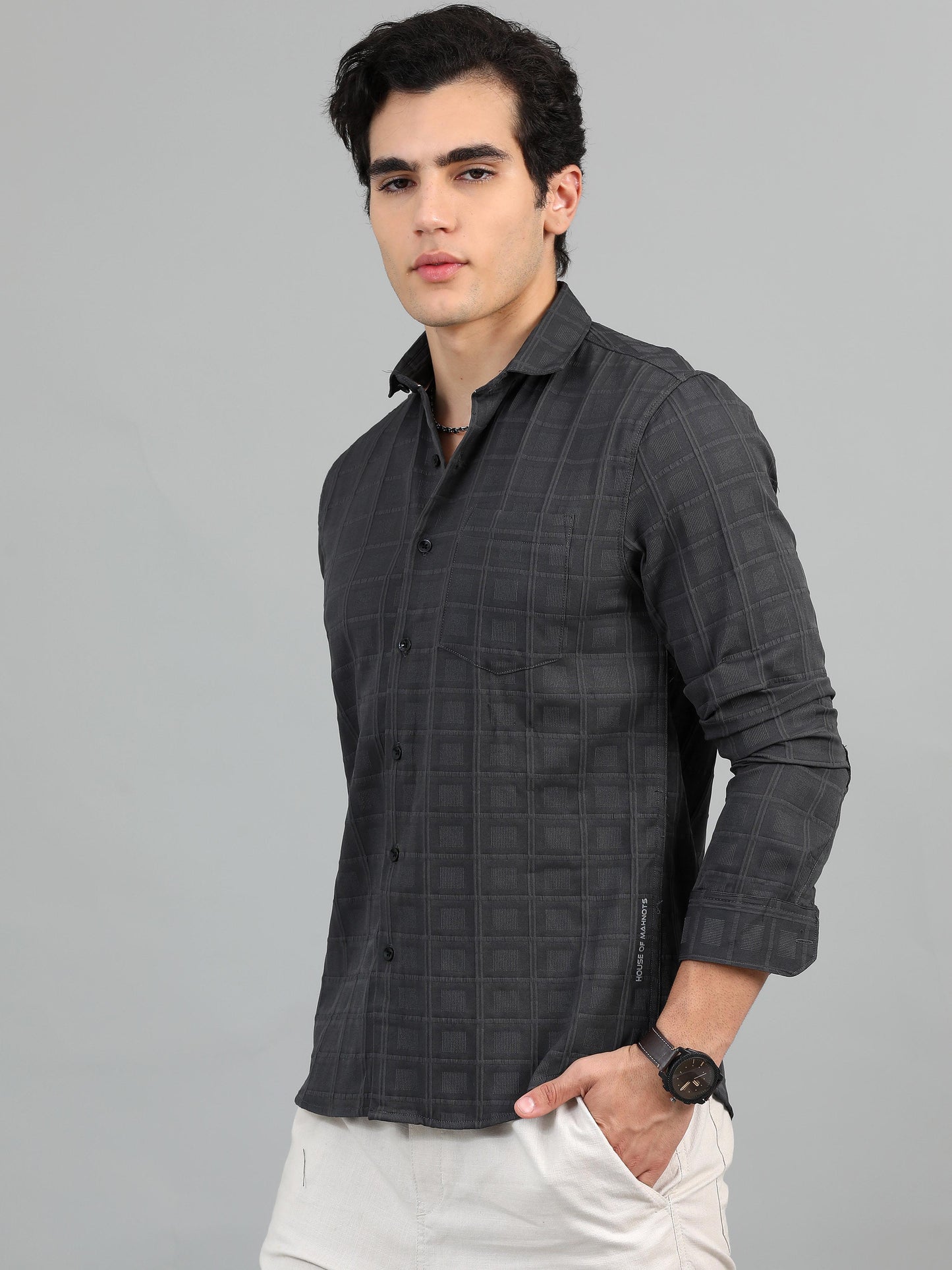 Geordie Bright Grey Timeless Self Checked Shirt