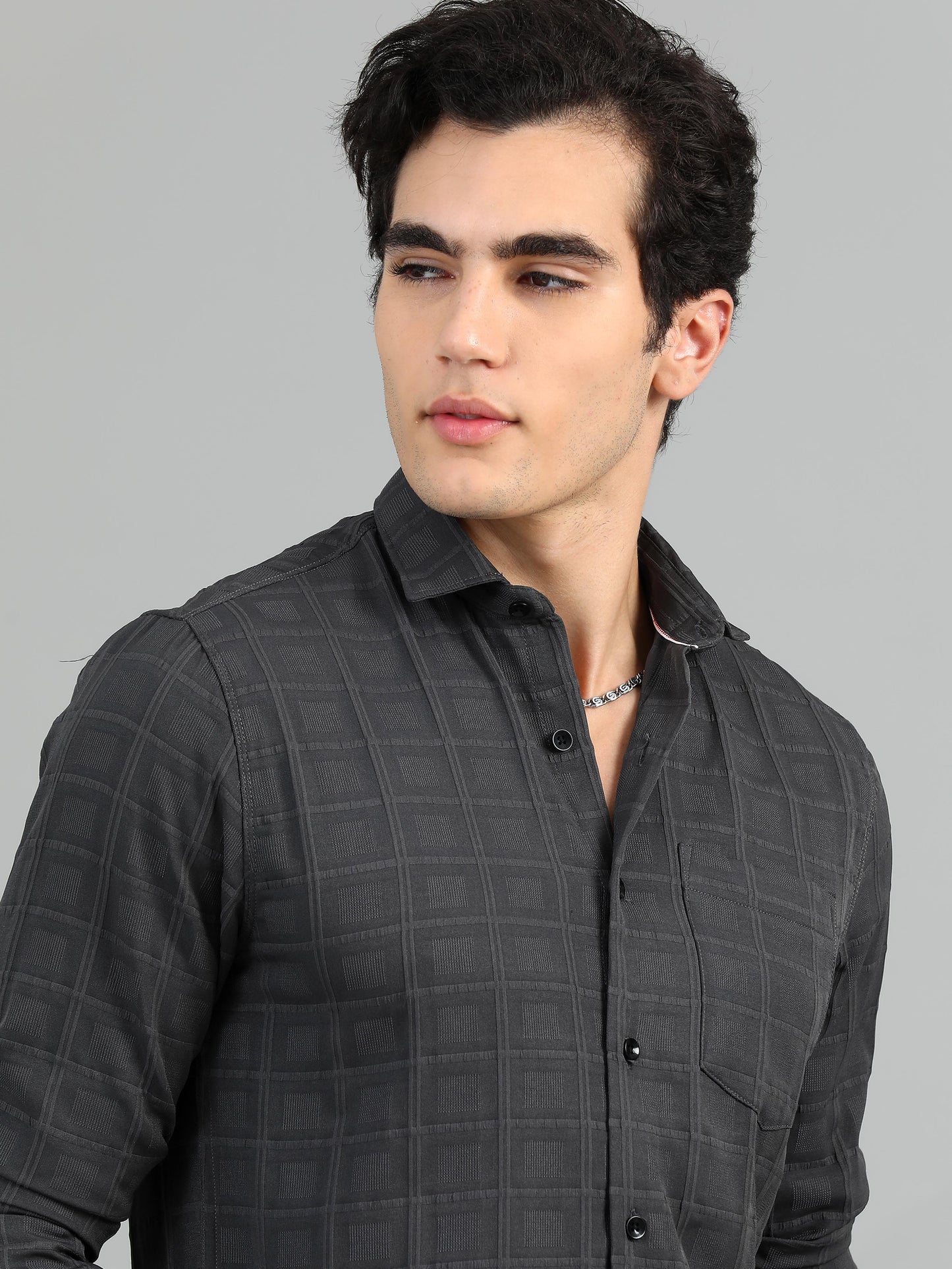 Geordie Bright Grey Timeless Self Checked Shirt
