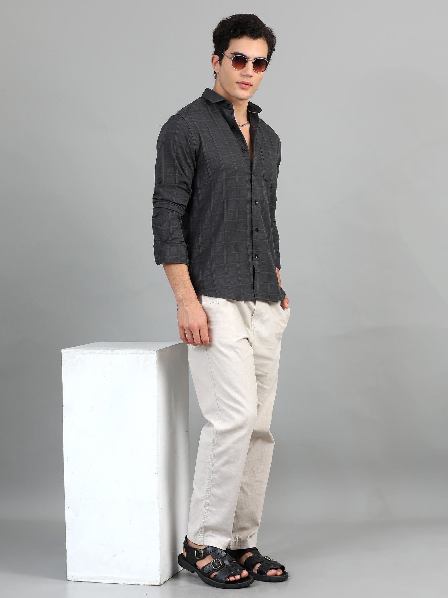 Geordie Bright Grey Timeless Self Checked Shirt