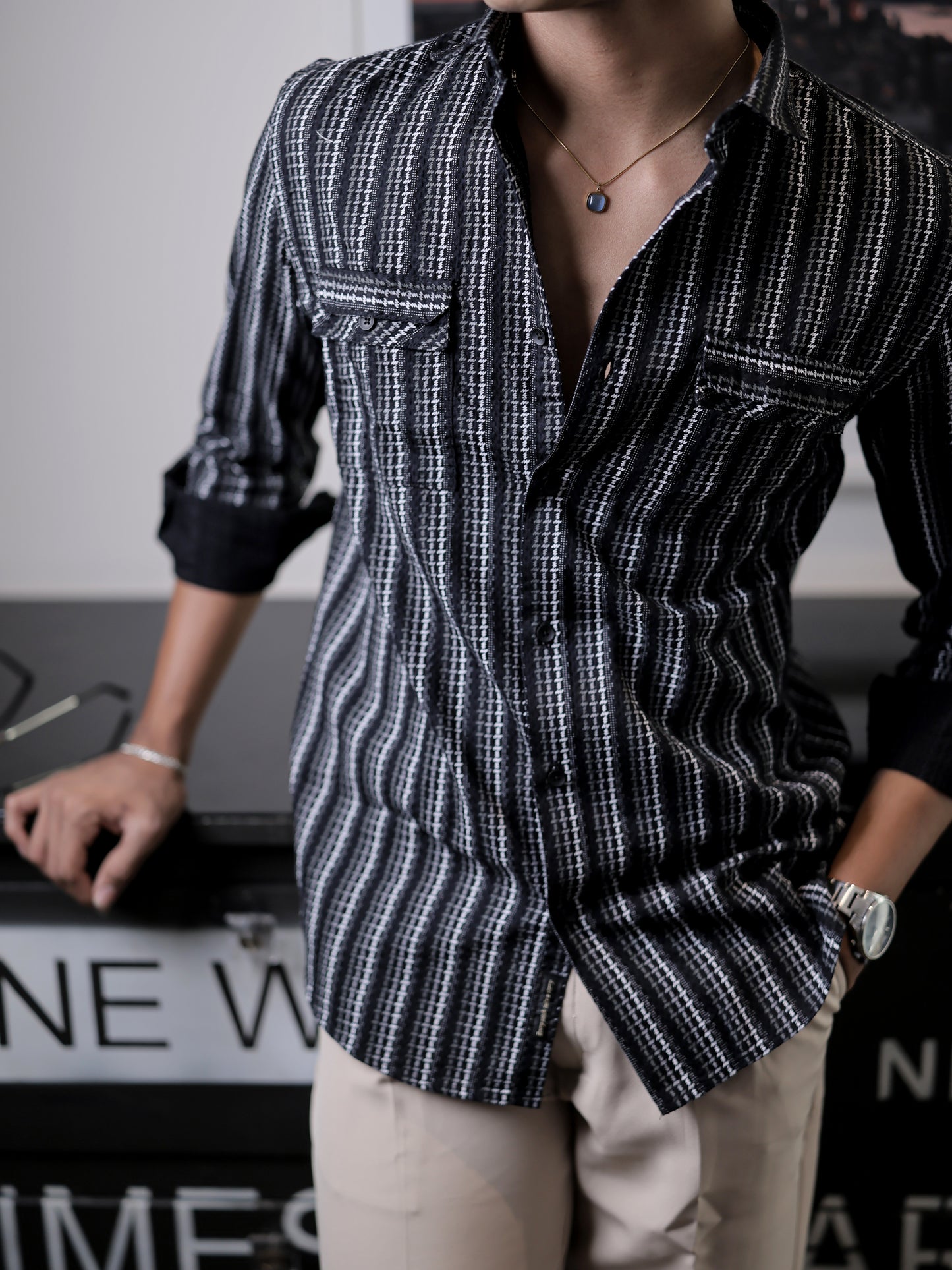 Black Stripe Shirt for Men