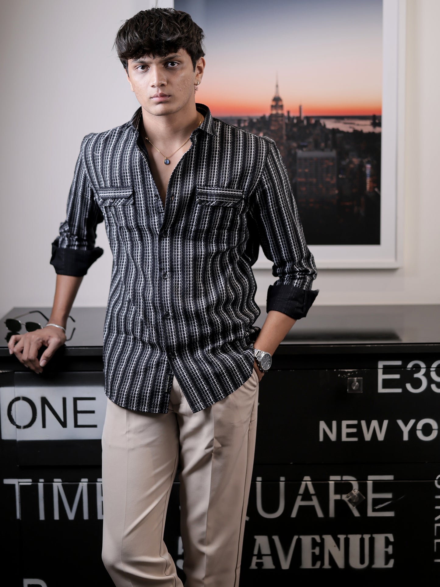 Black Stripe Shirt for Men