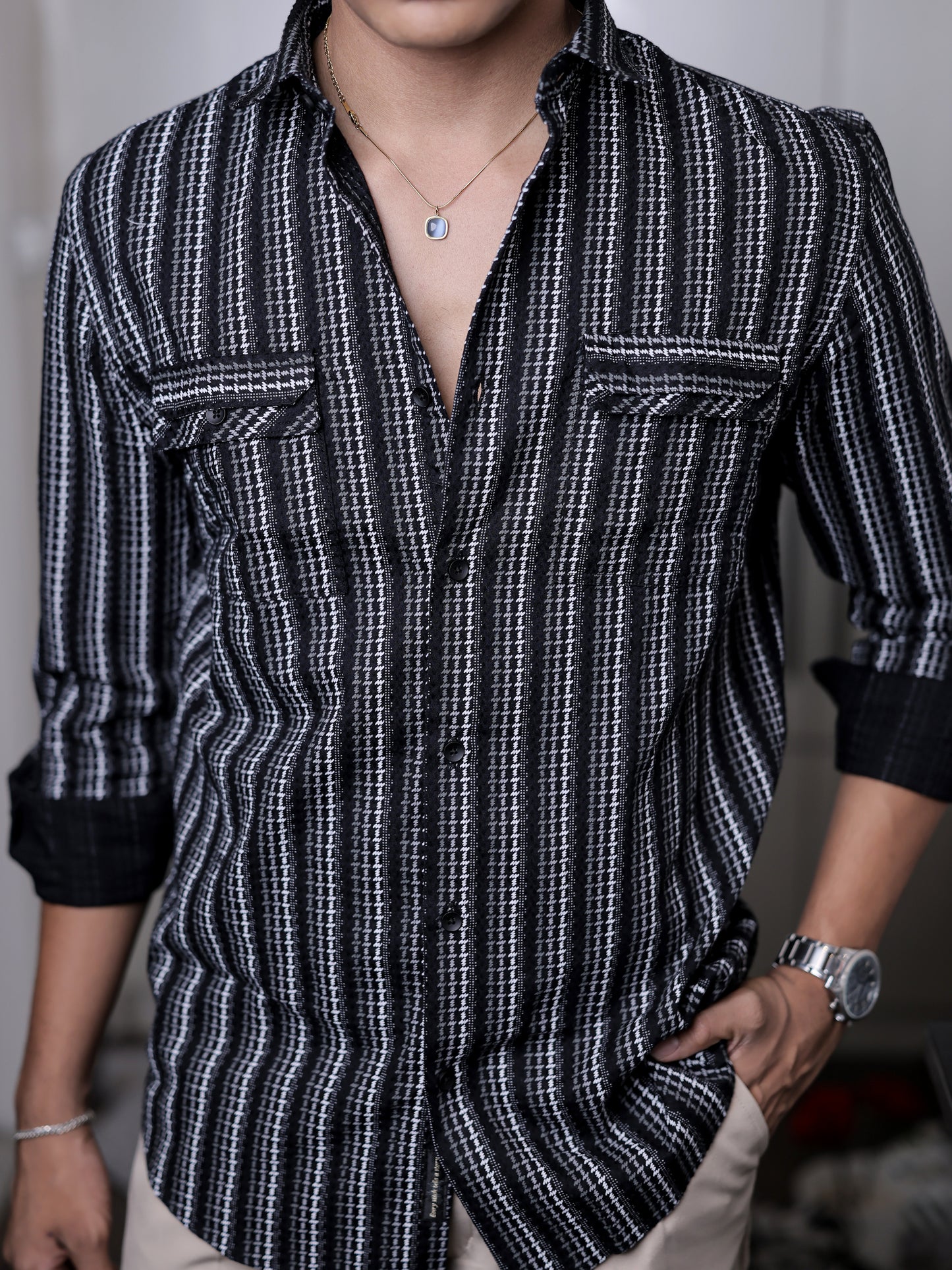 Black Stripe Shirt for Men