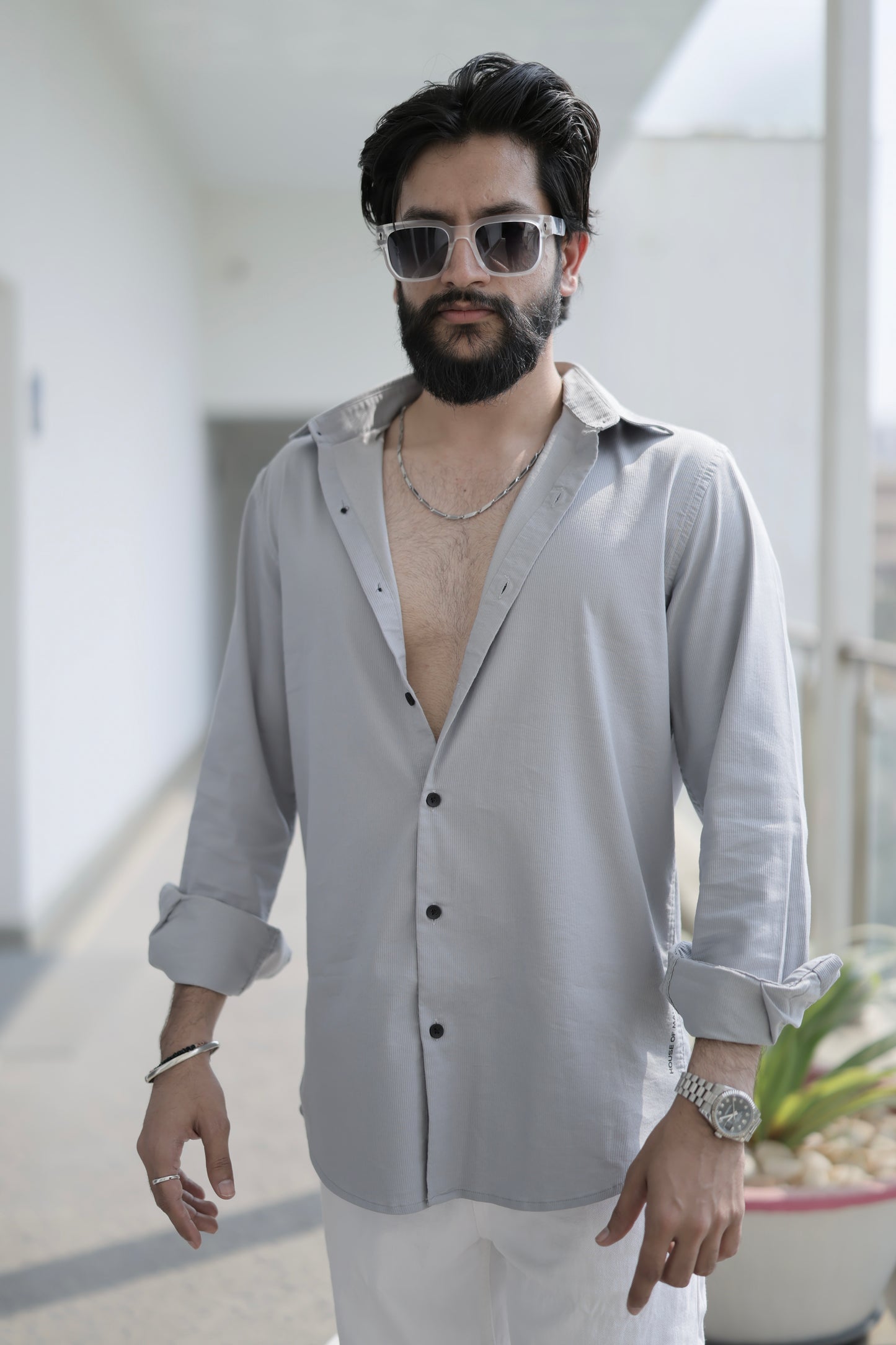 Hartford lite Grey Solid Shirt