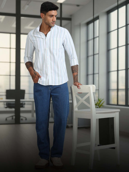 Gandia Mint Cream Plus Size Stripes Shirt