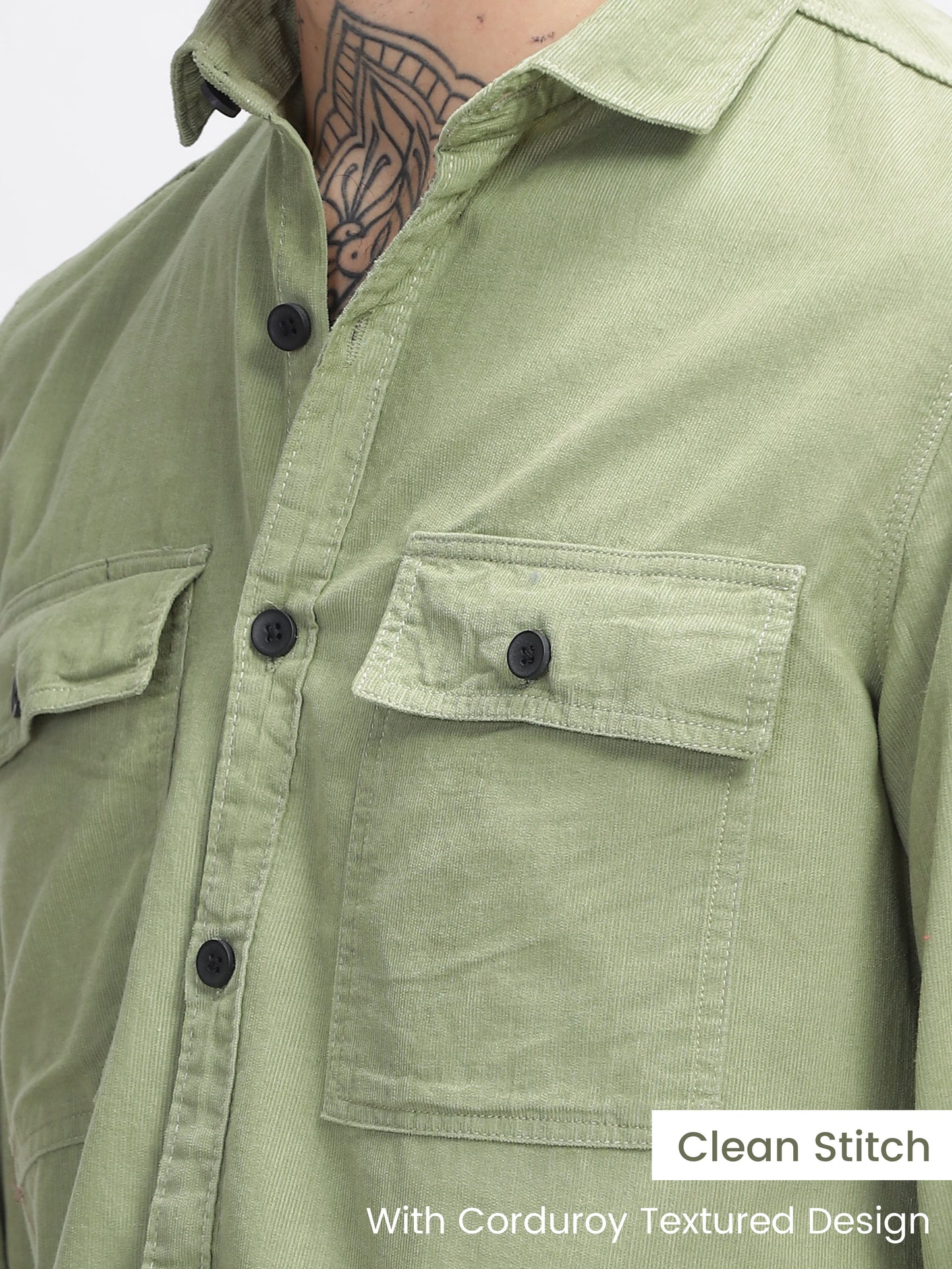 Vancouver Sage Green Cotton Corduroy Double Pocket Shirt