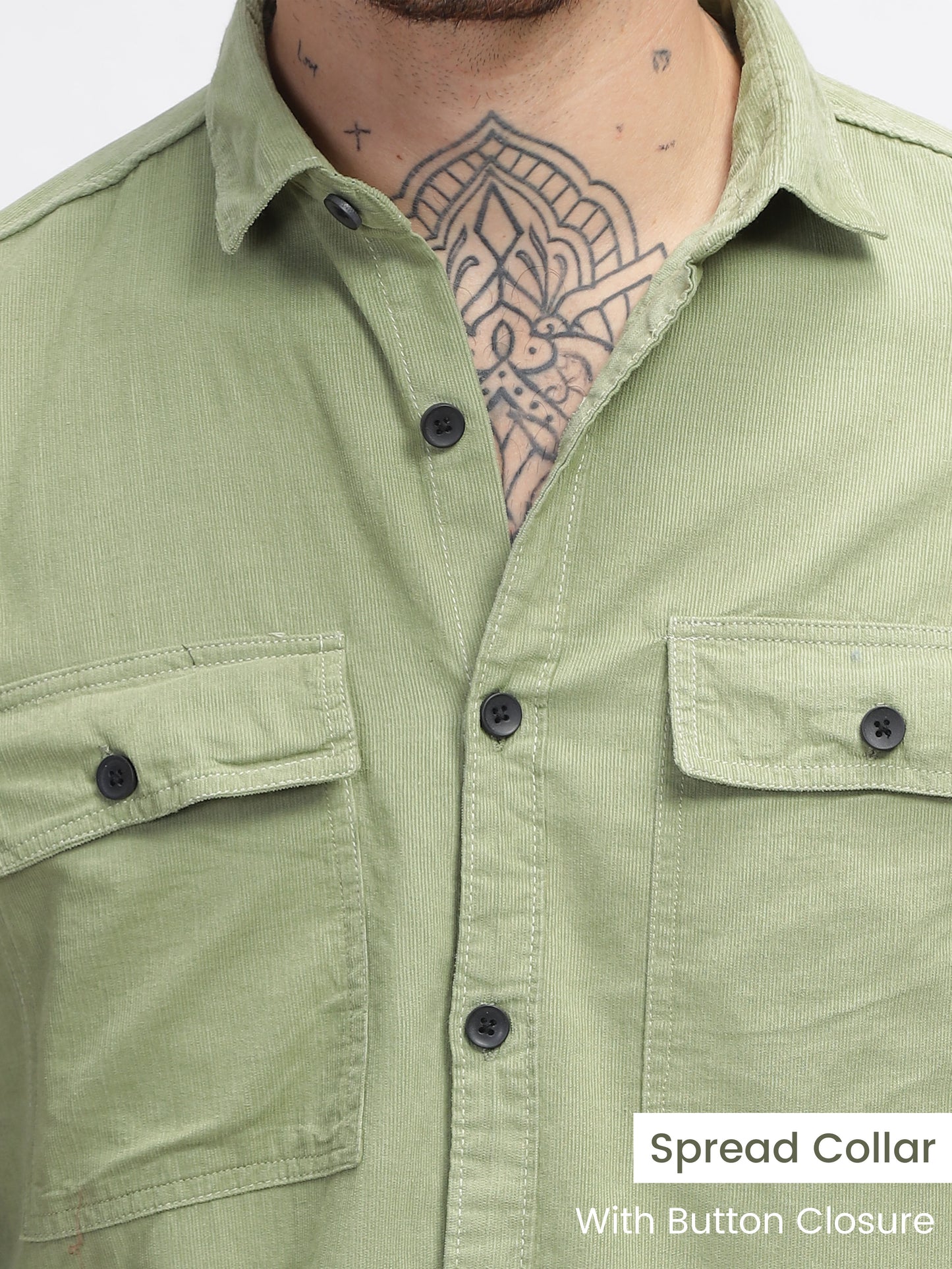 Vancouver Sage Green Cotton Corduroy Double Pocket Shirt