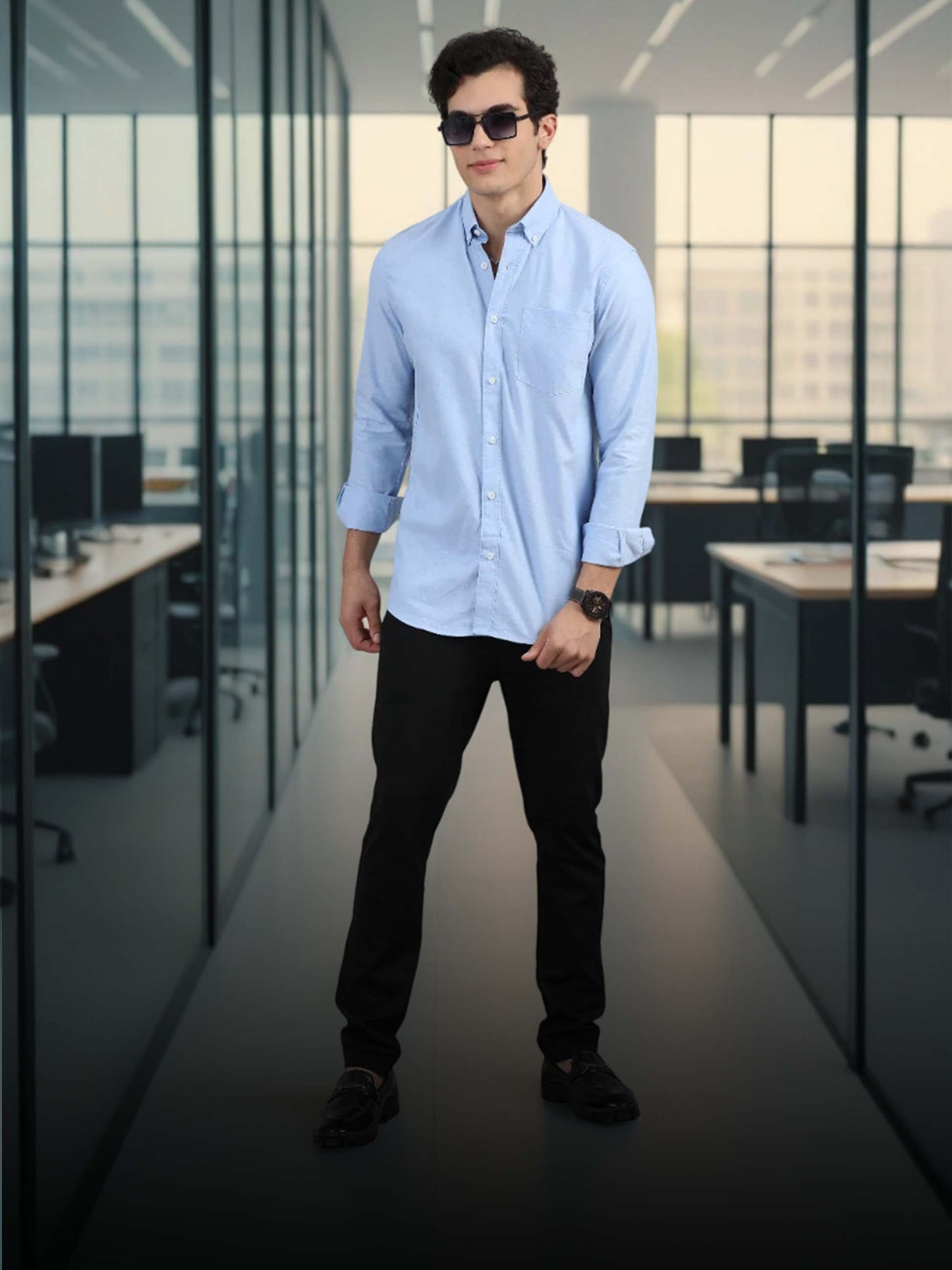 France Tropical blue Statement Solid Shirt