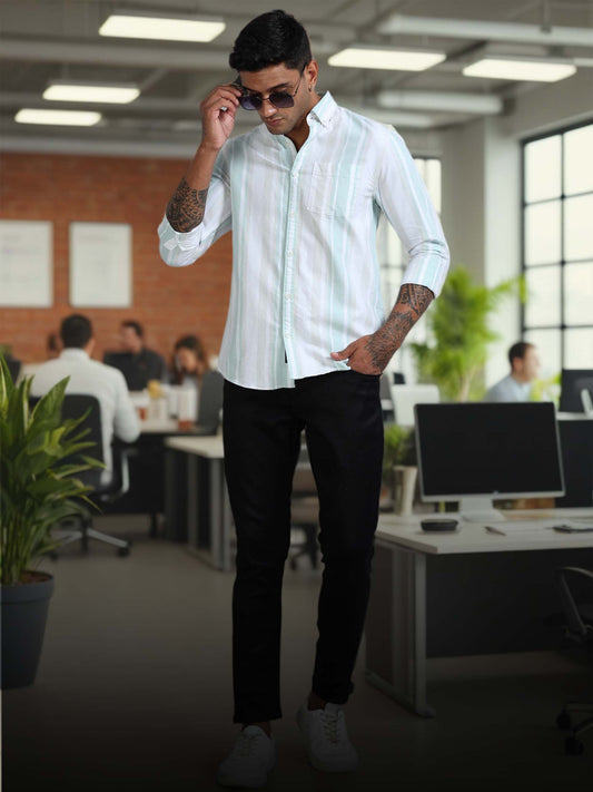 Gandia Aqua Blue Plus Size Stripes Shirt