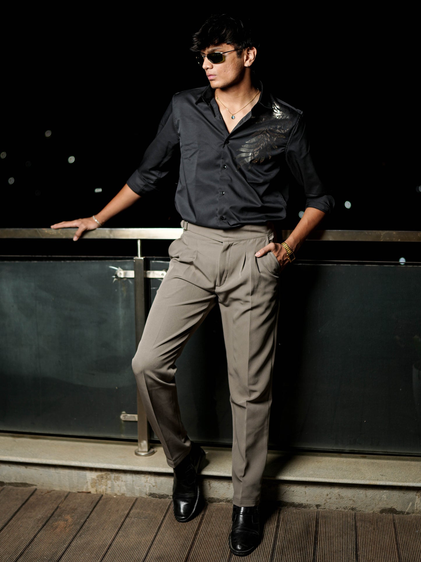Black Printed Solid Shirt for Men