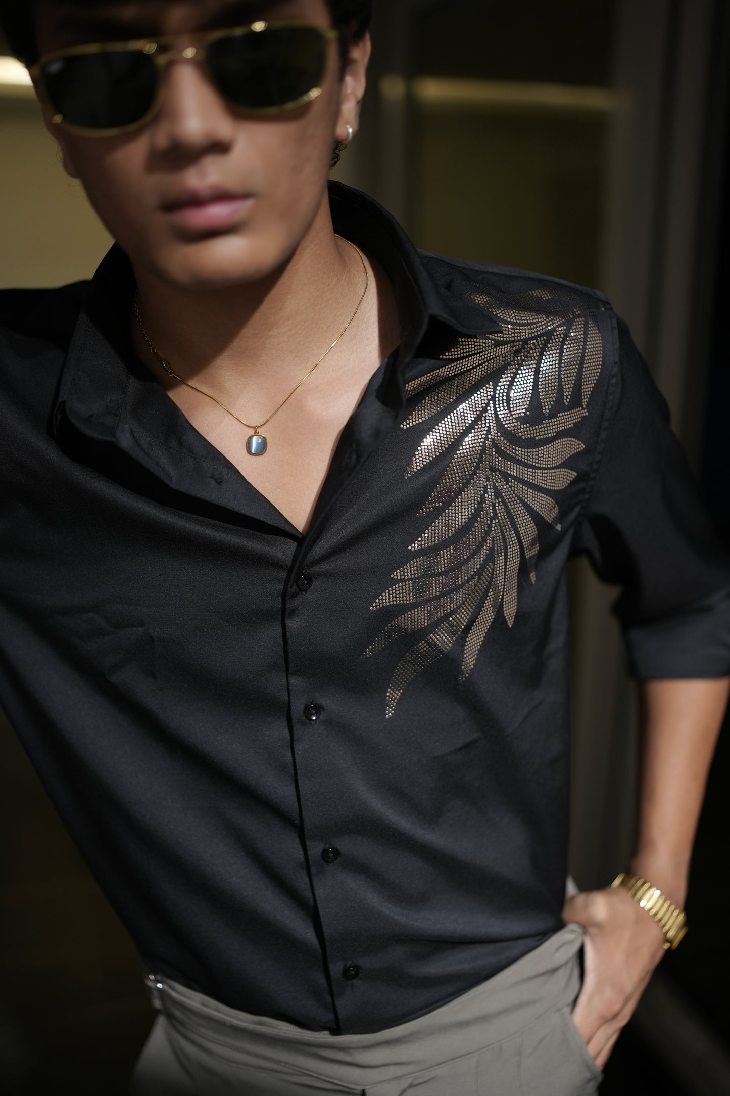Oslo Black Printed shirt