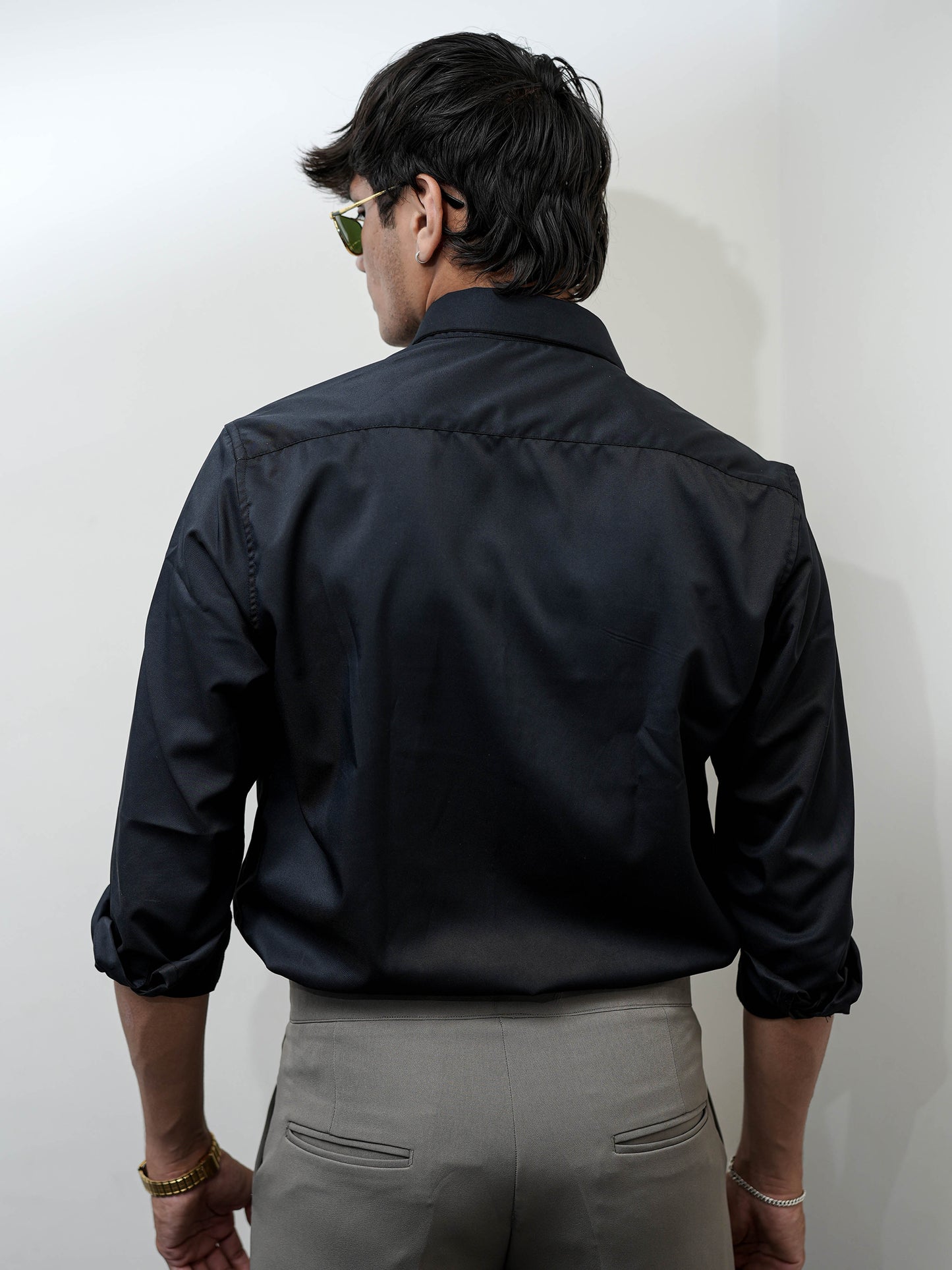 Black Printed Solid Shirt for Men