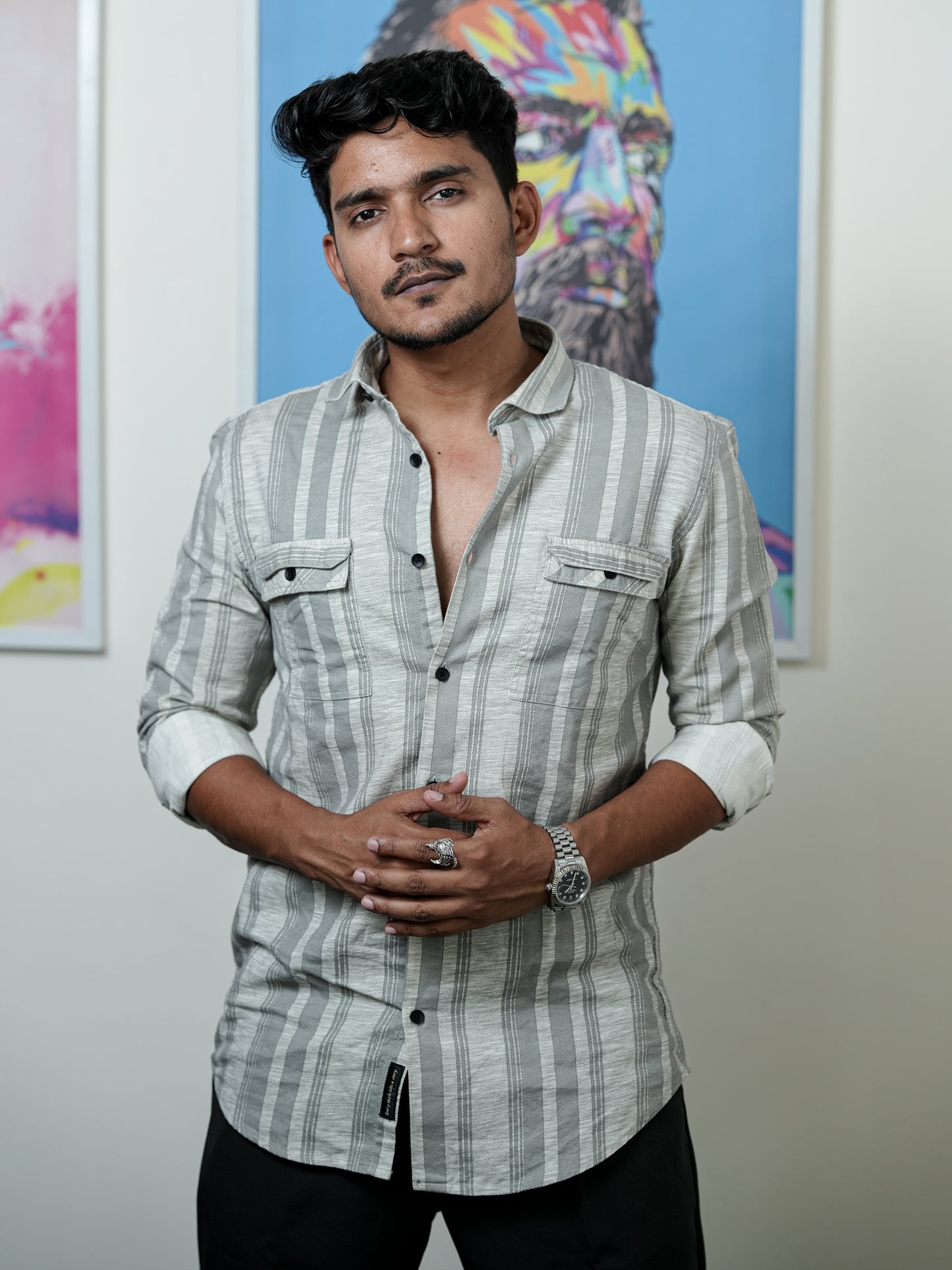 Mild Grey Stripe Shirt for Men