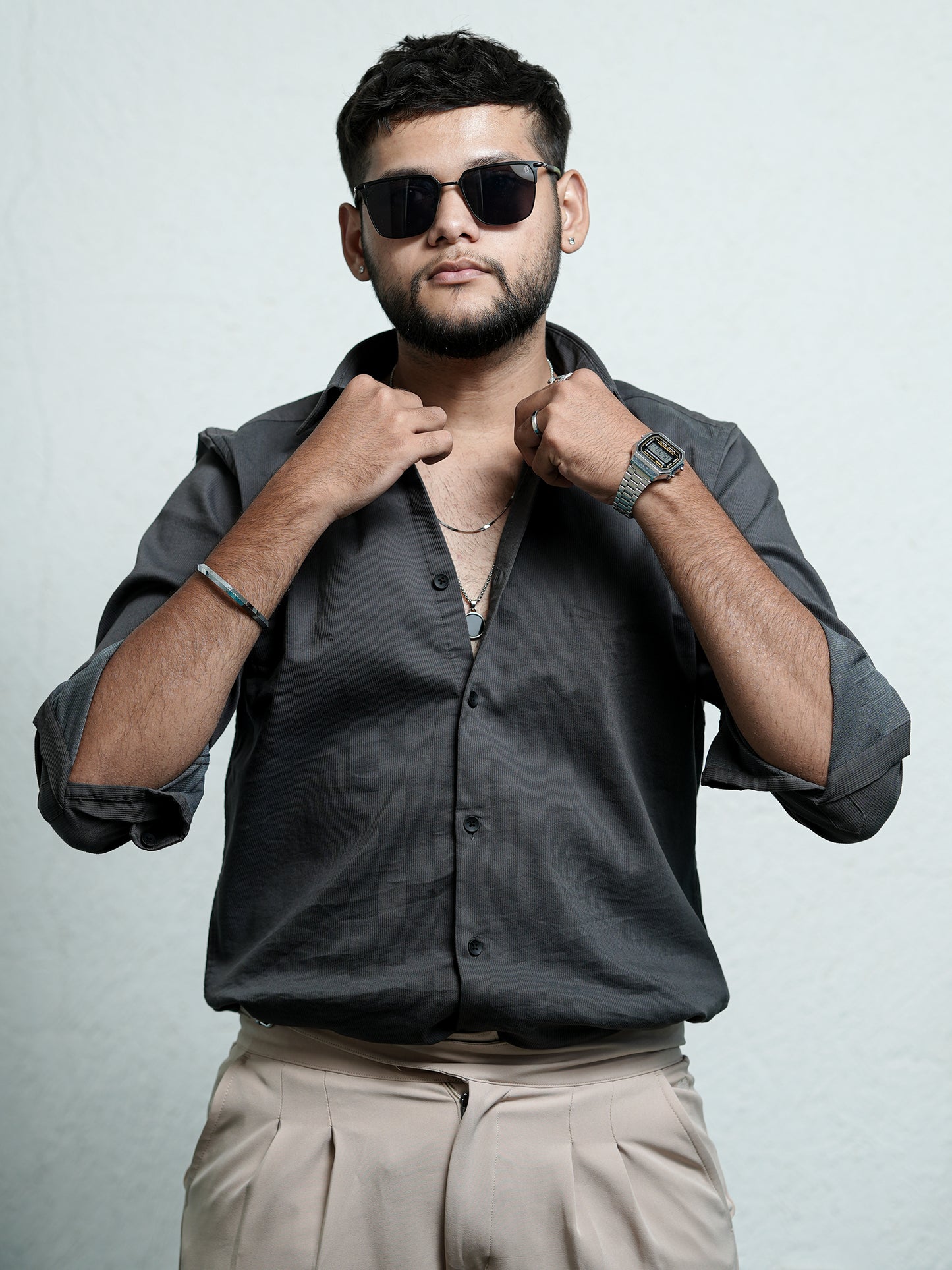 Hartford Grey Solid Shirt