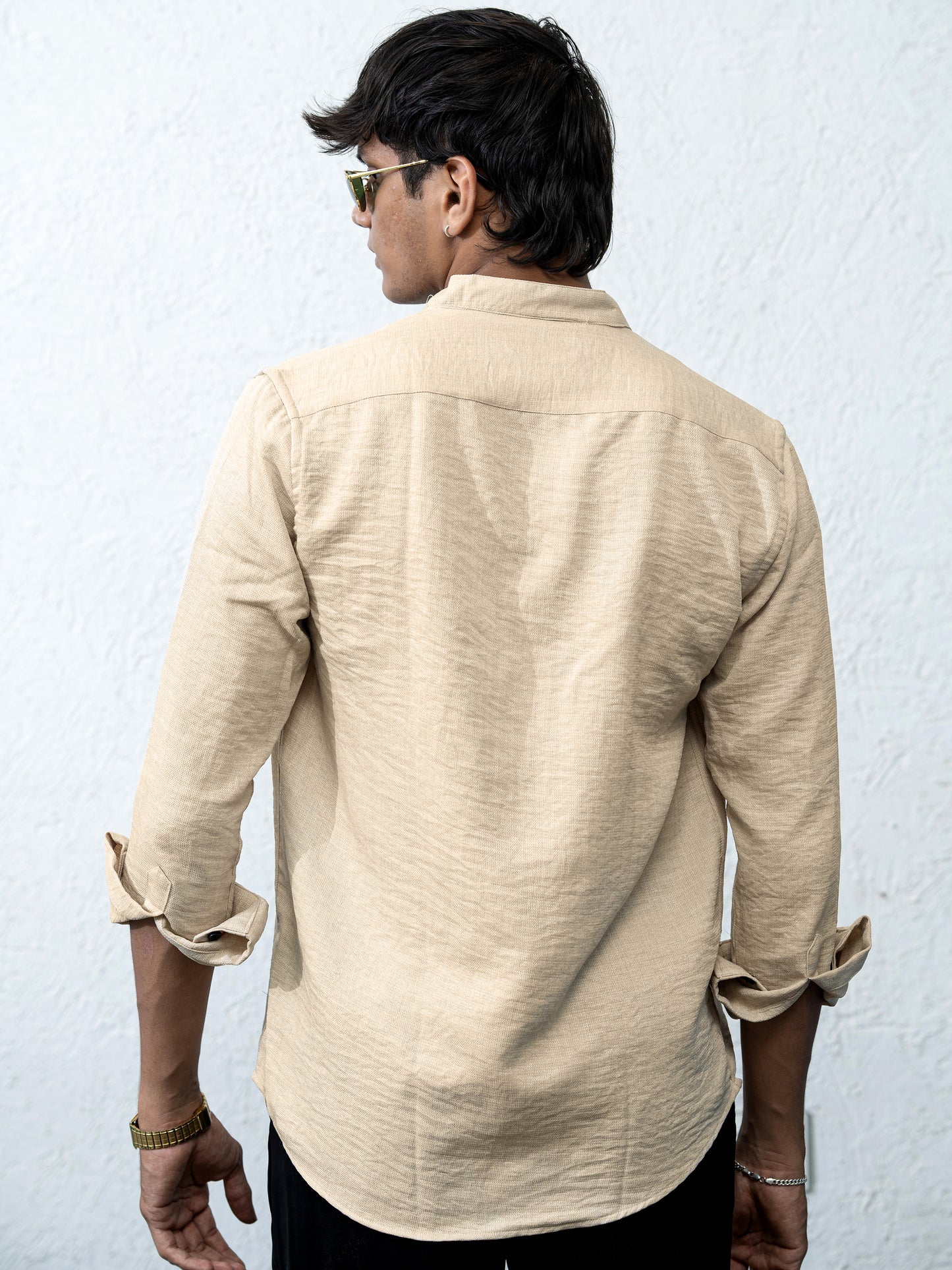 Beige Solid Shirt for Men