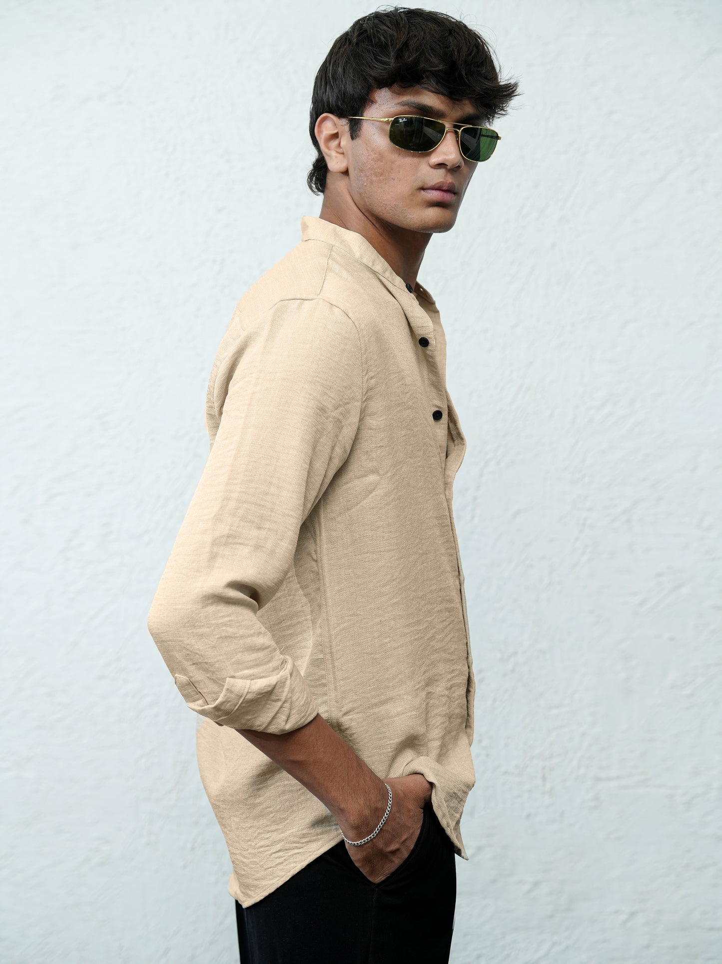Beige Solid Shirt for Men