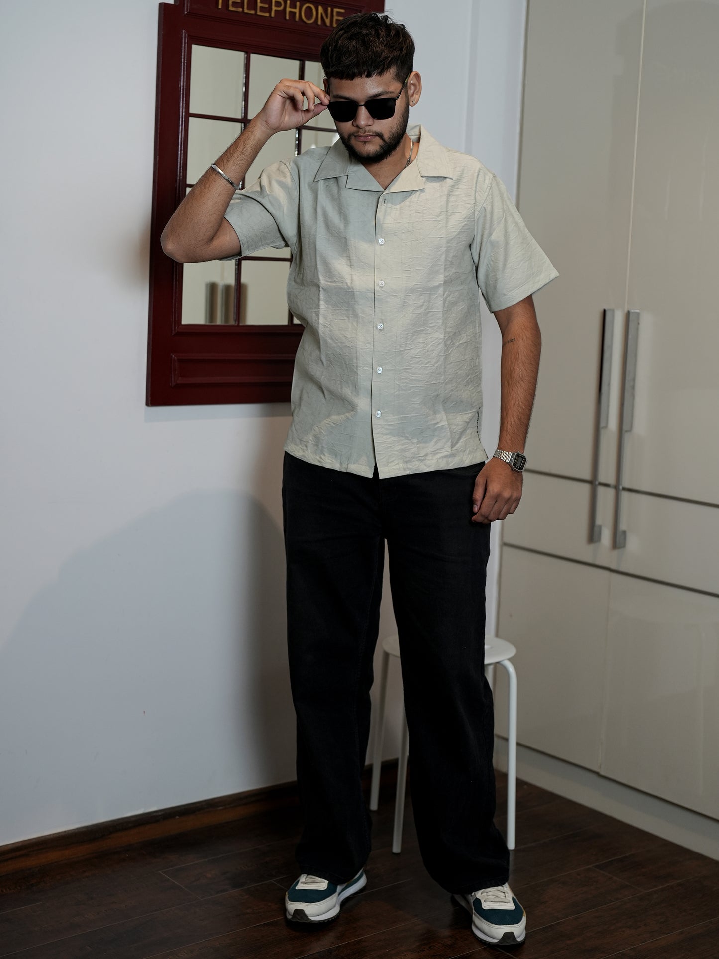 Textured Green Solid Shirt for Men