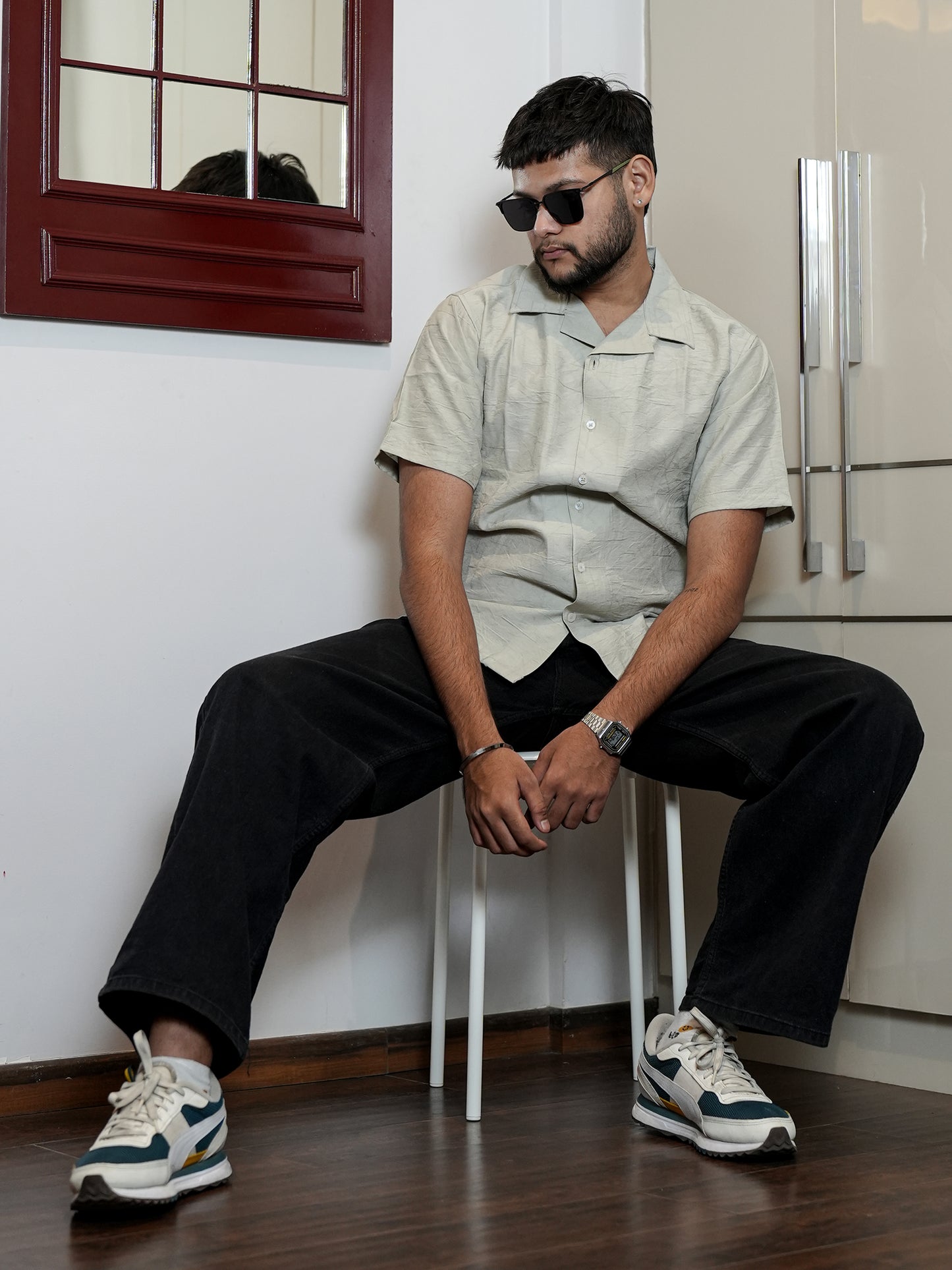 Textured Green Solid Shirt for Men