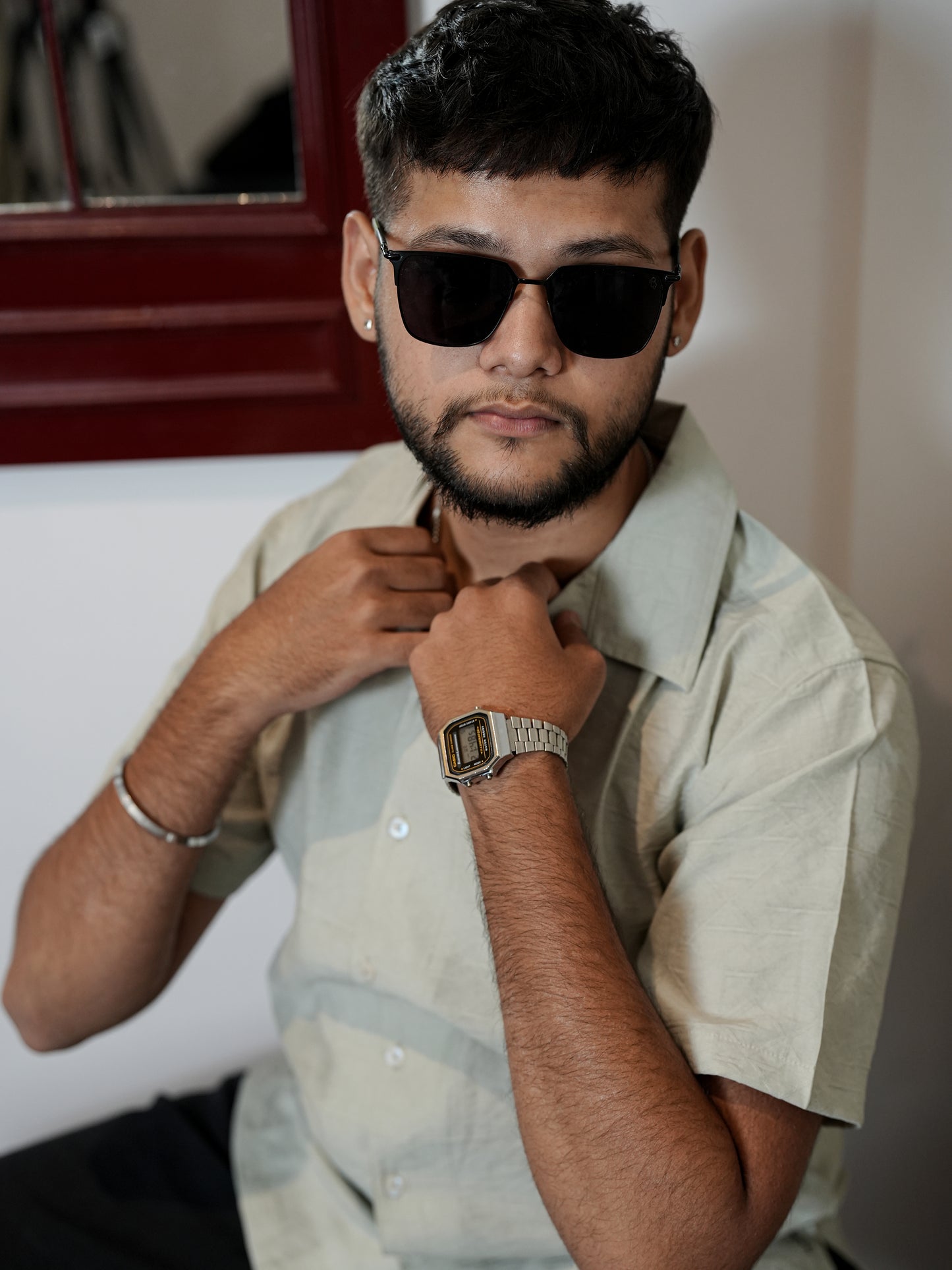 Textured Green Solid Shirt for Men
