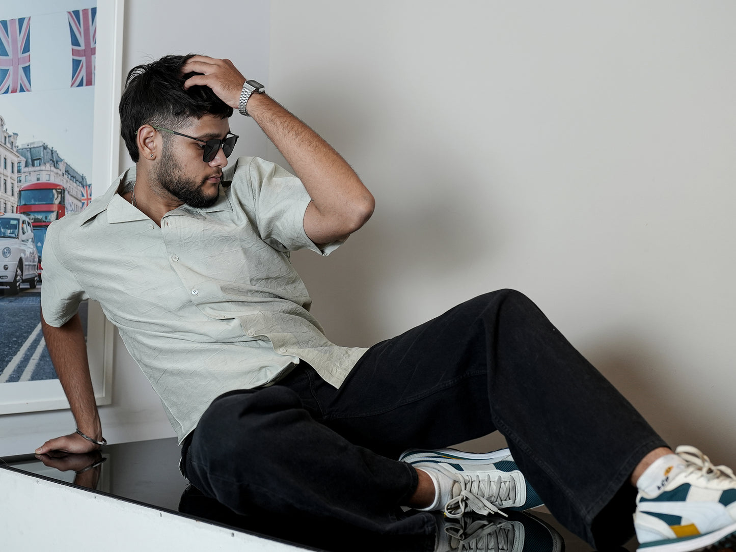 Textured Green Solid Shirt for Men
