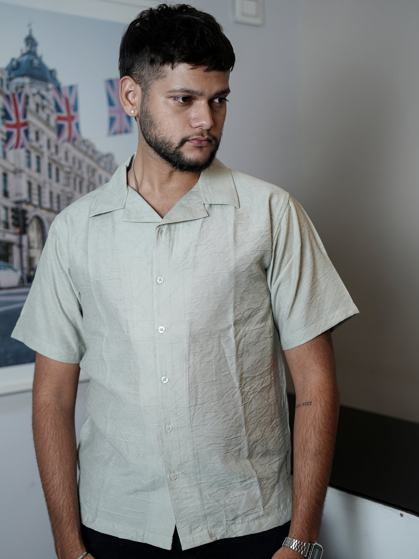Textured Green Solid Shirt for Men